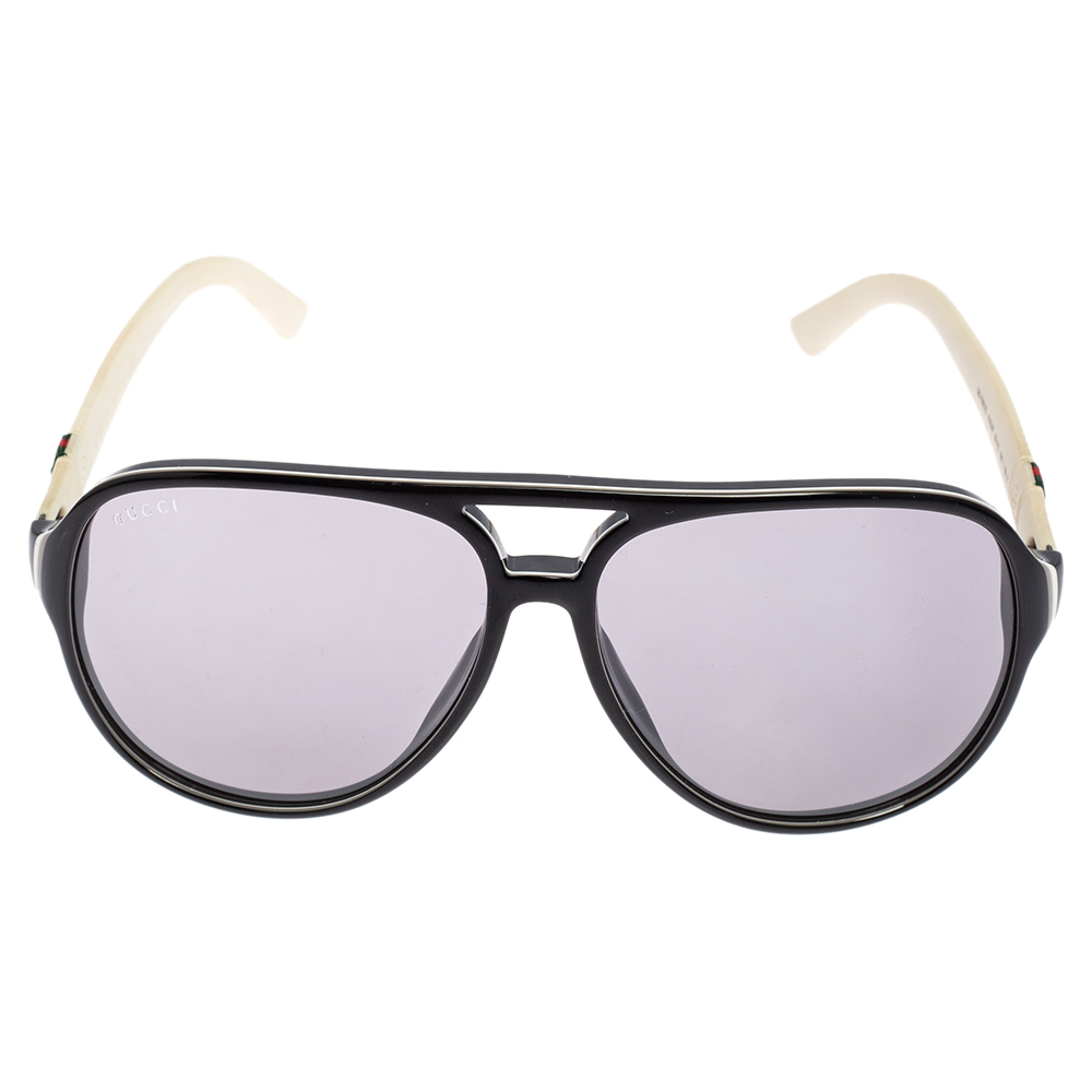 

Gucci White/Black Acetate and Rubber GG1065S Gradient Aviator Sunglasses