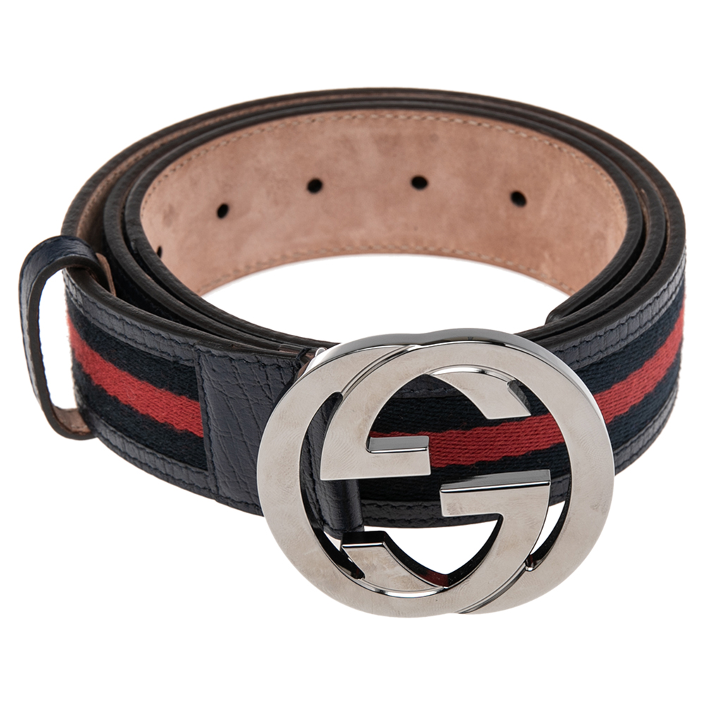 

Gucci Navy Blue Web Canvas and Leather Interlocking GG Buckle Belt