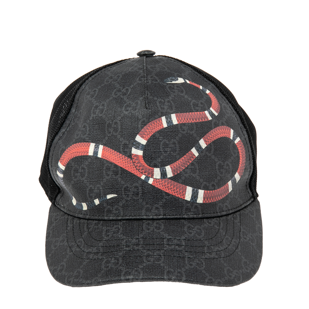 

Gucci Black Kingsnake Print GG Supreme Baseball Cap