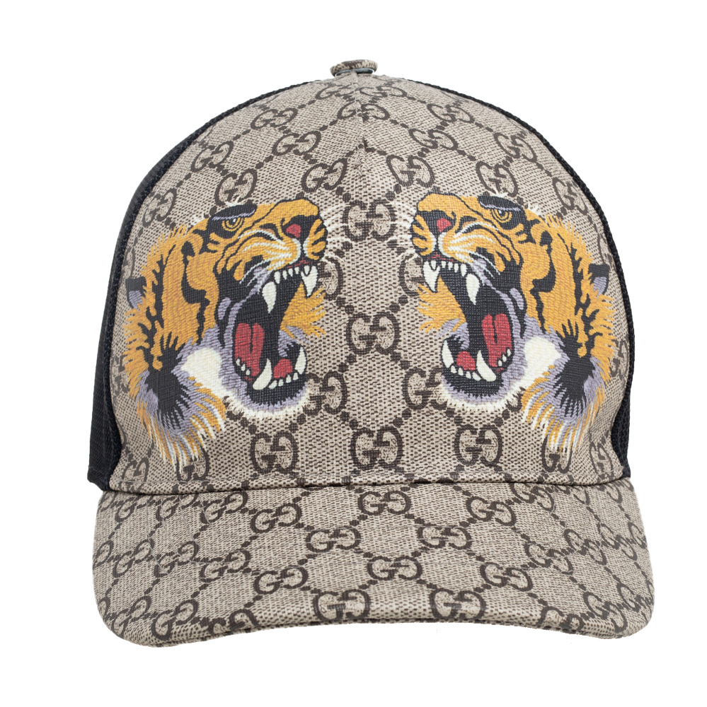 

Gucci Beige GG Supreme Tiger Print Synthetic Baseball Cap
