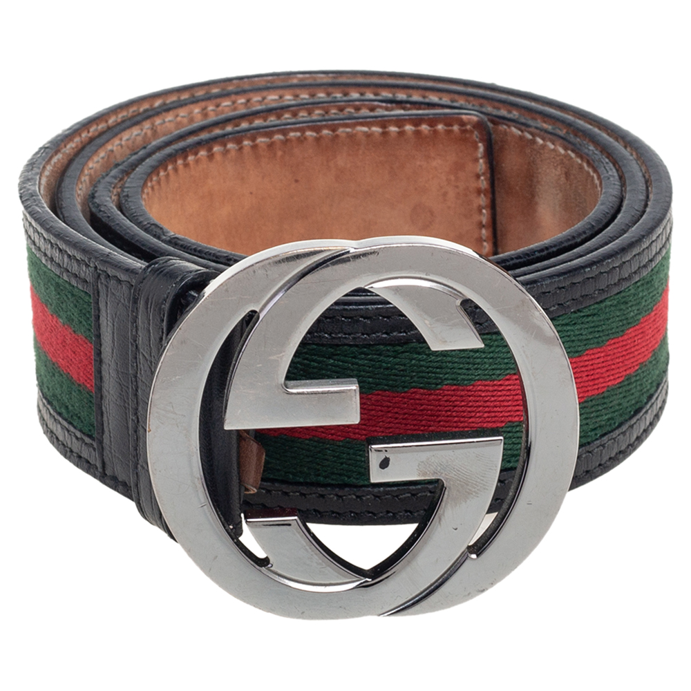 

Gucci Black Leather And Web Canvas Interlocking G Buckle Belt