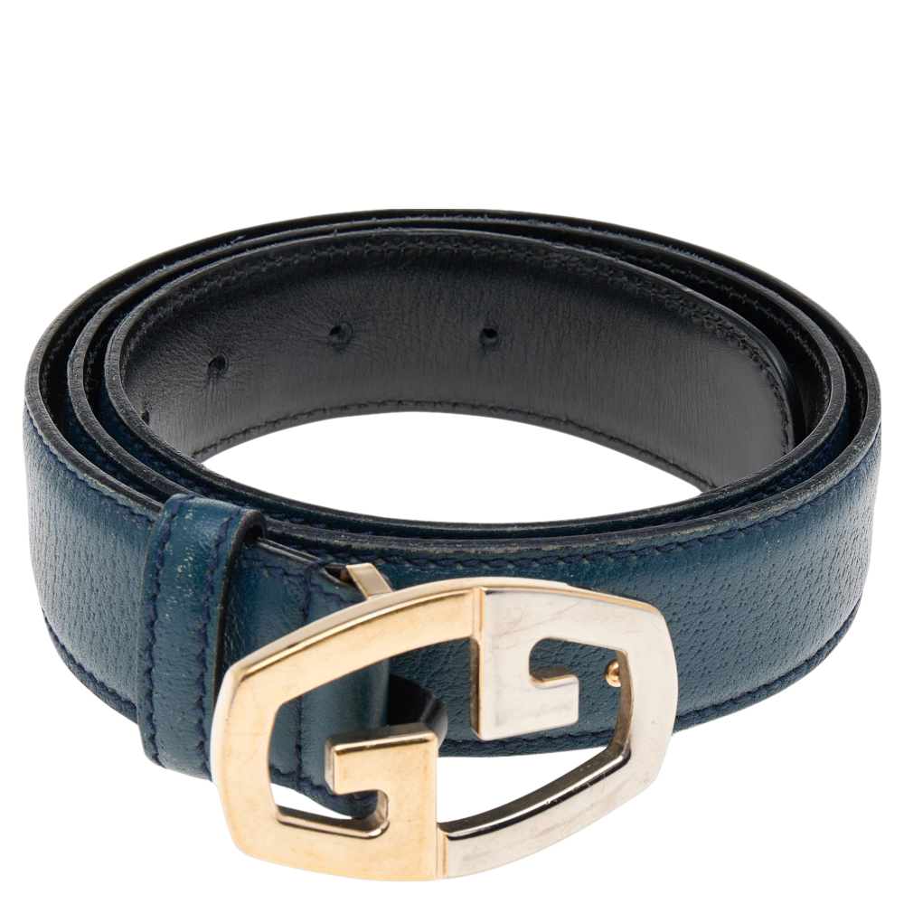 

Gucci Blue Leather Logo Buckle Belt