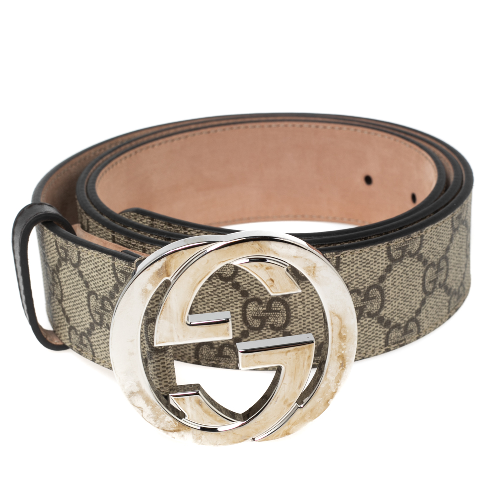 

Gucci Beige GG Supreme Canvas Interlocking G Buckle Belt