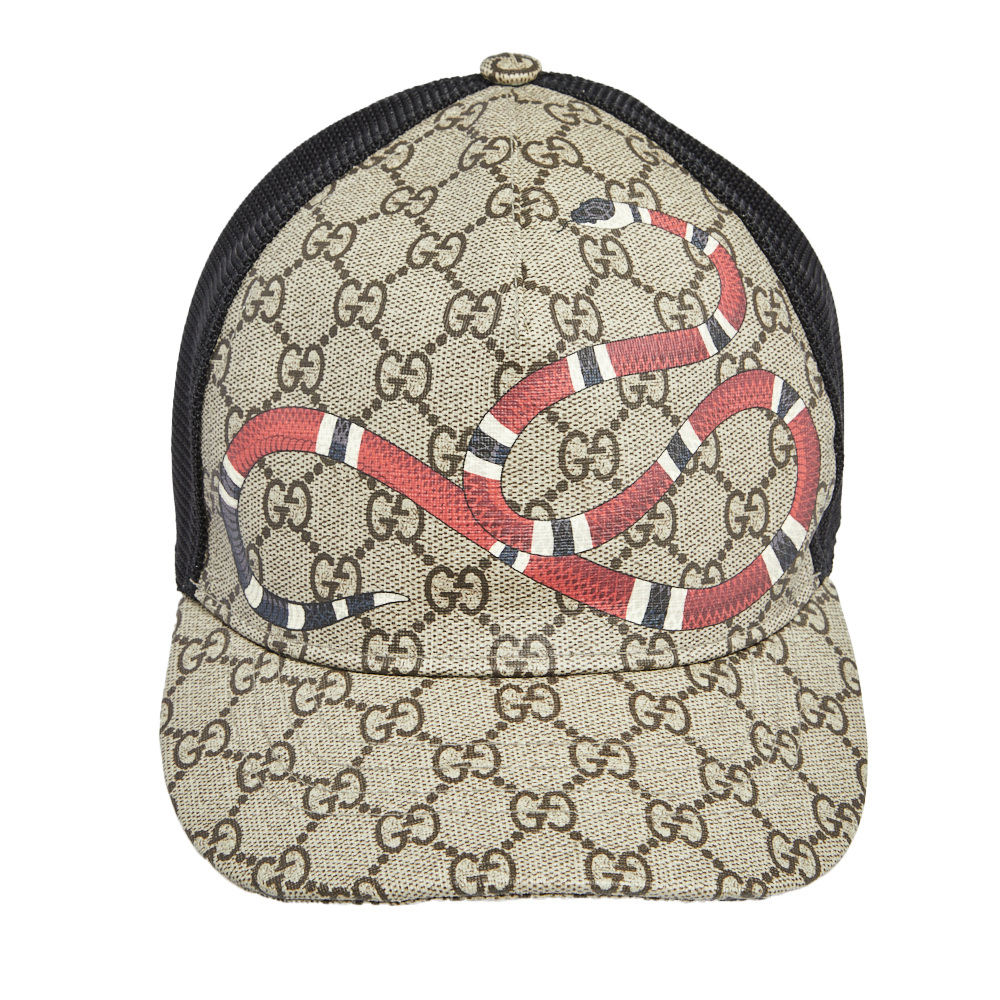 

Gucci Beige Kingsnake Print Canvas GG Supreme Baseball Cap