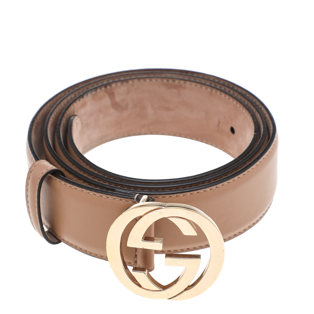 

Gucci Beige Leather Interlocking G Buckle Belt