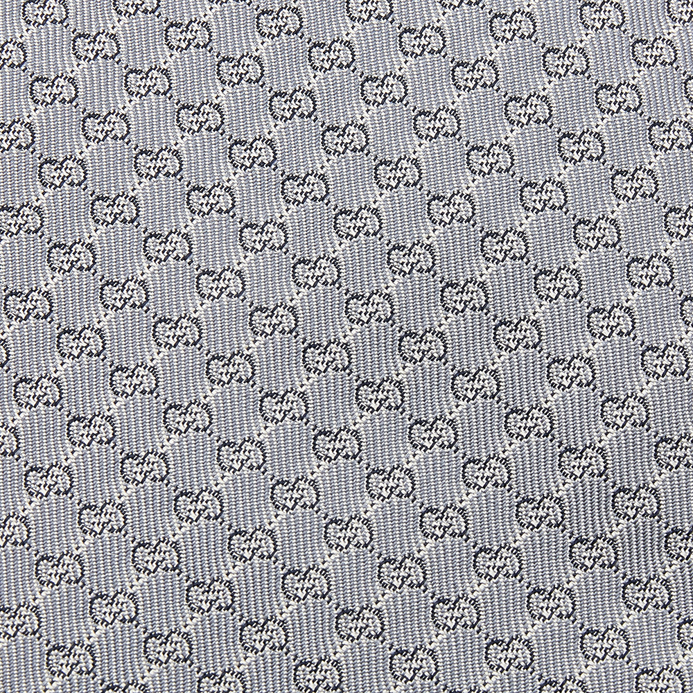 

Gucci Vintage Grey Logo Monogram Silk Jacquard Tie, Silver