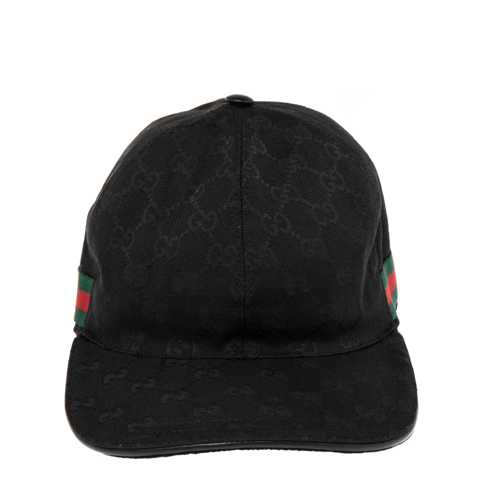 

Gucci Black GG Jacquard Canvas Web Stripe Detail Baseball Cap