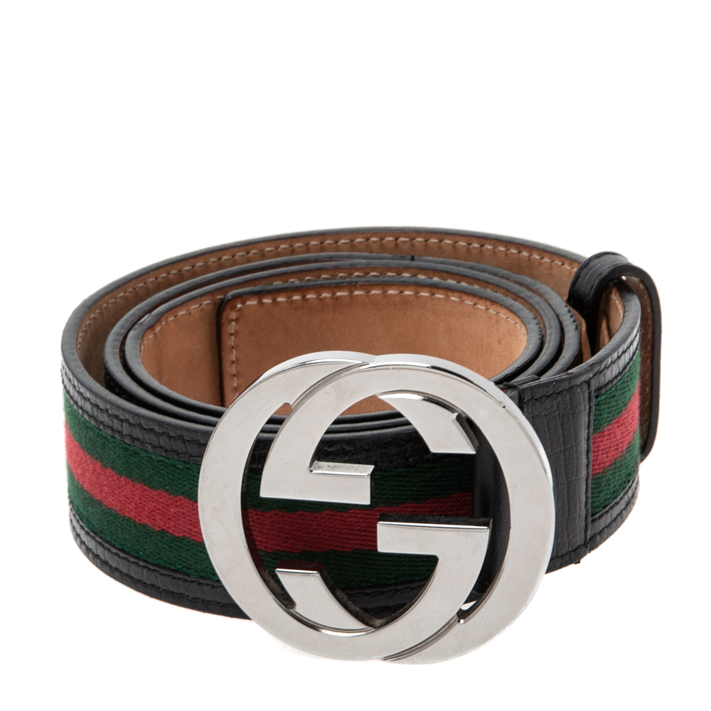 

Gucci Black Leather and Canvas Web Interlocking G Buckle Belt