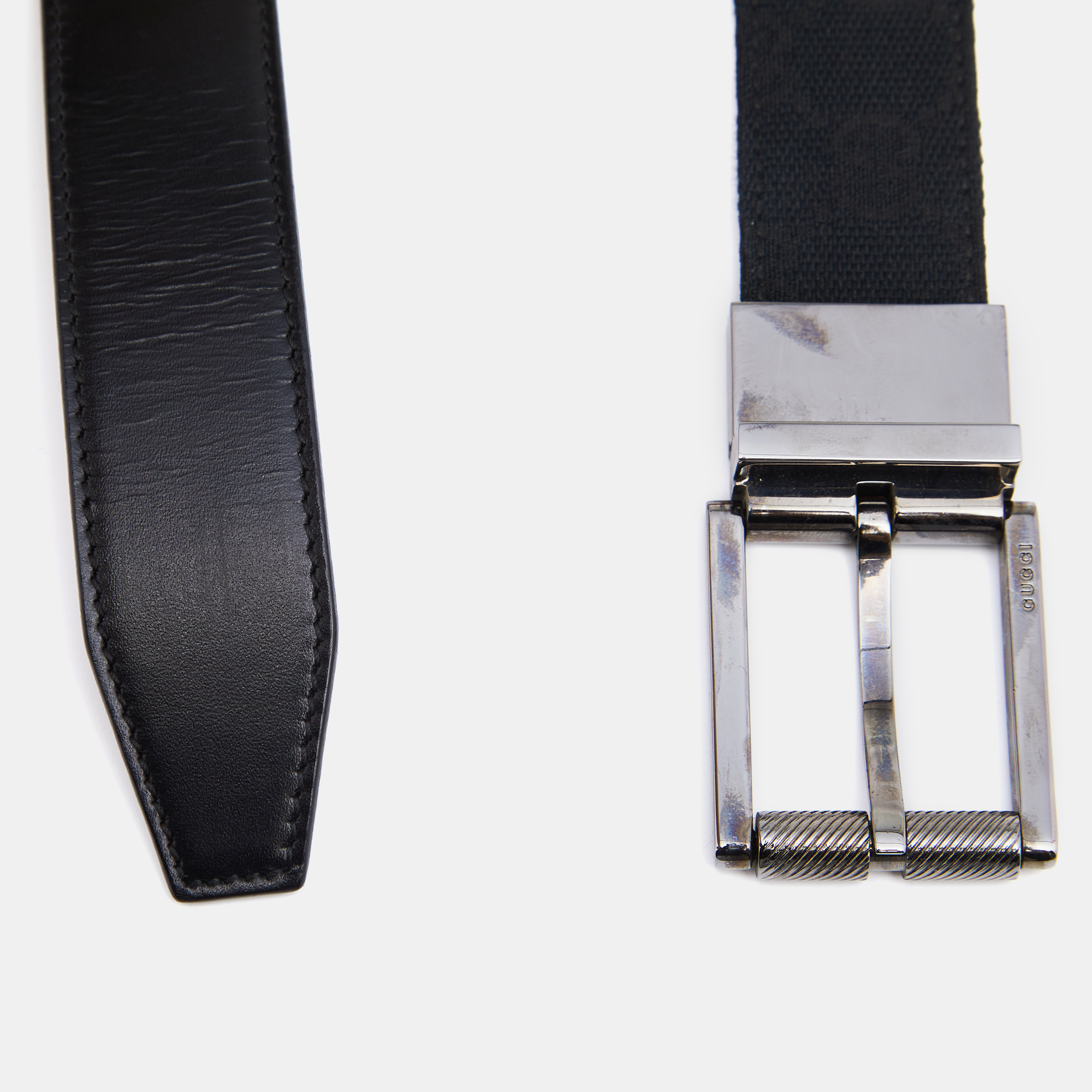 

Gucci Black GG Canvas and Leather Cut to Size Reversible Buckle Belt