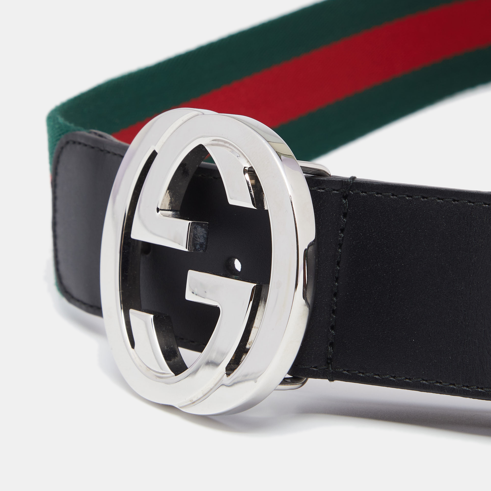 

Gucci Black Leather and Canvas Web Interlocking G Buckle Belt