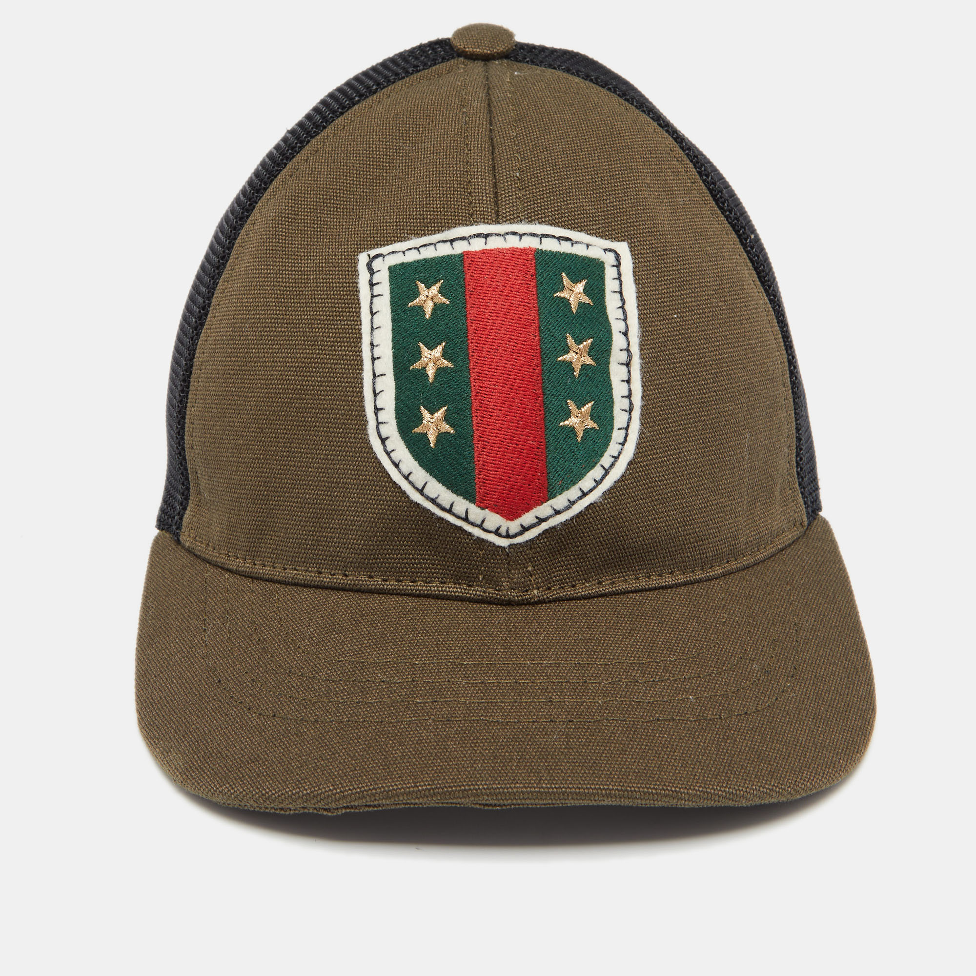 

Gucci Military Green Cotton Crest Applique Baseball Cap