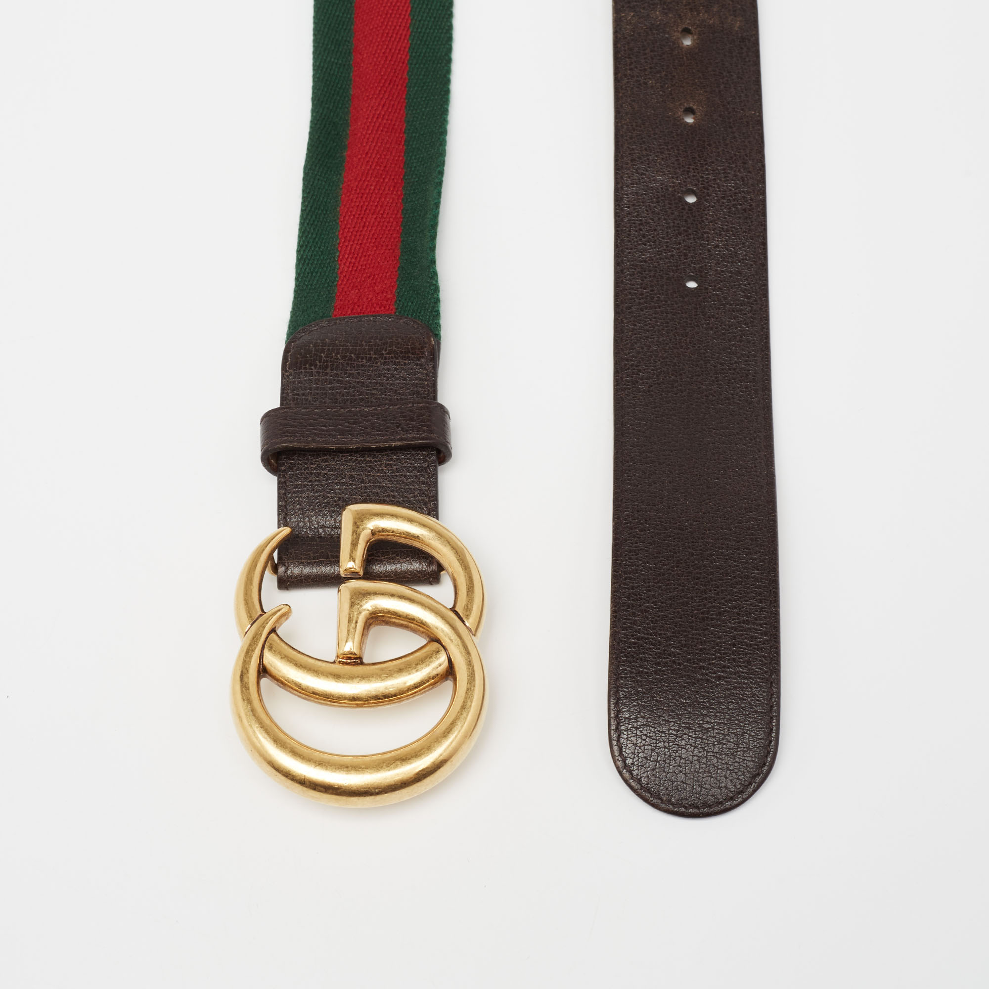 

Gucci Green/Red Canvas Web Double G Buckle Belt