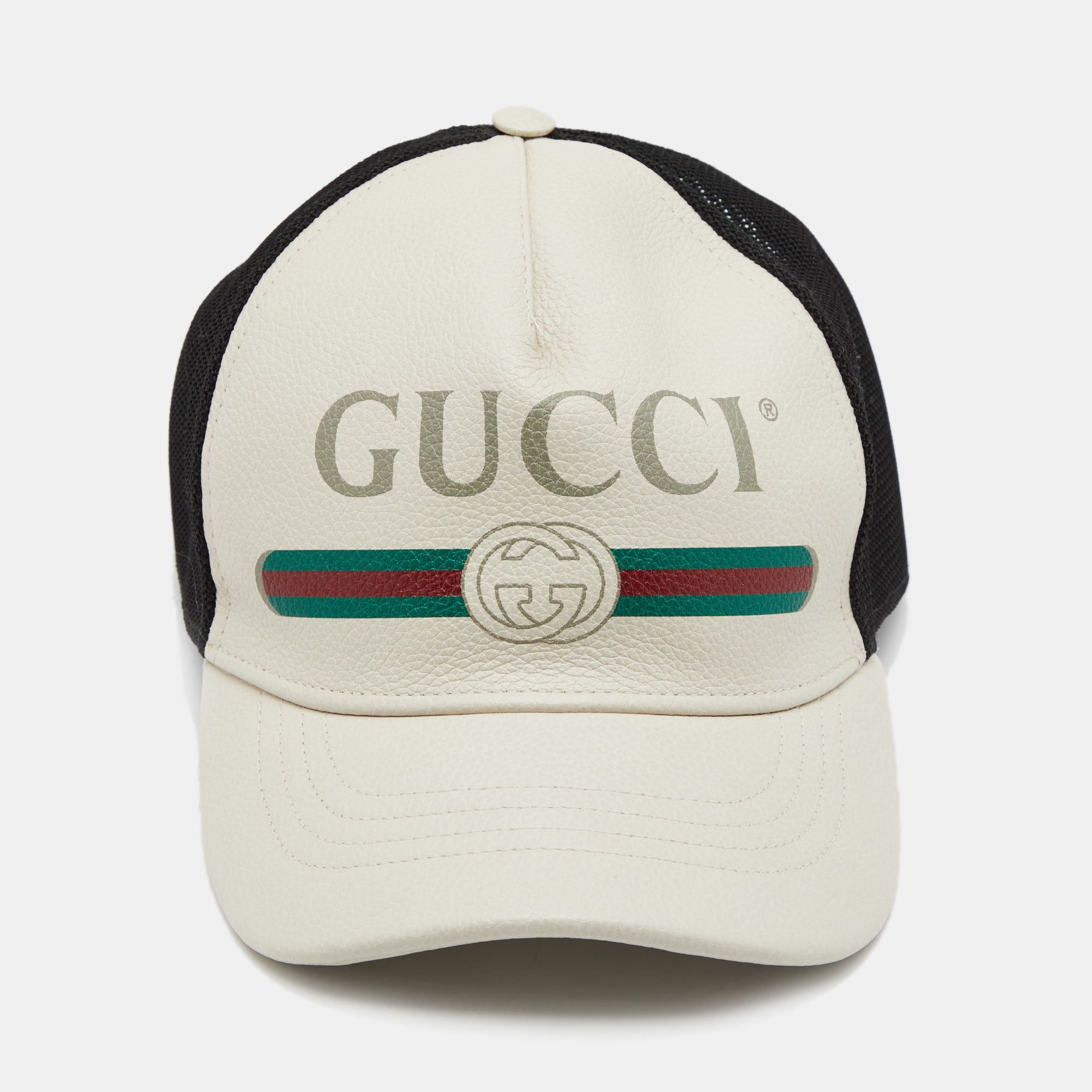 

Gucci Off White Logo Printed Leather Baseball Cap