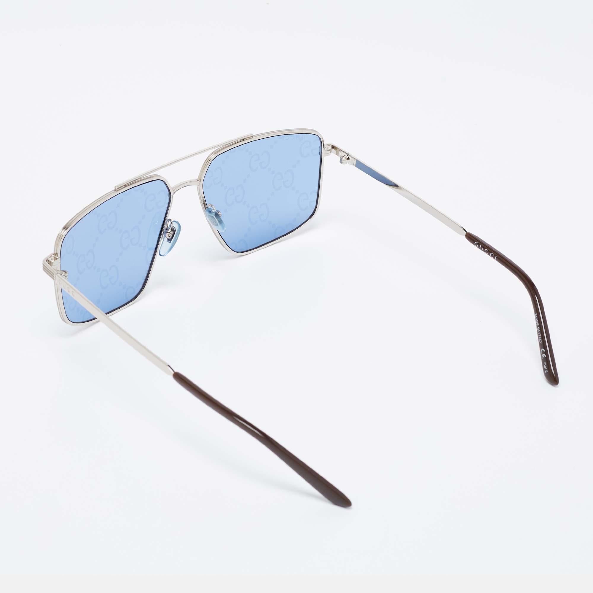

Gucci Silver Tone/ Blue GG Print GG0941S Square Sunglasses