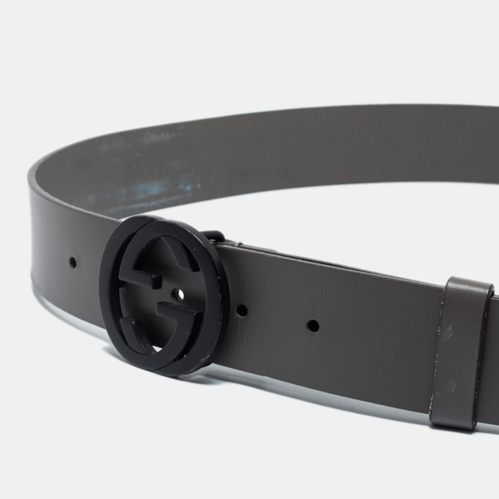 

Gucci Grey Leather Interlocking G Buckle Belt