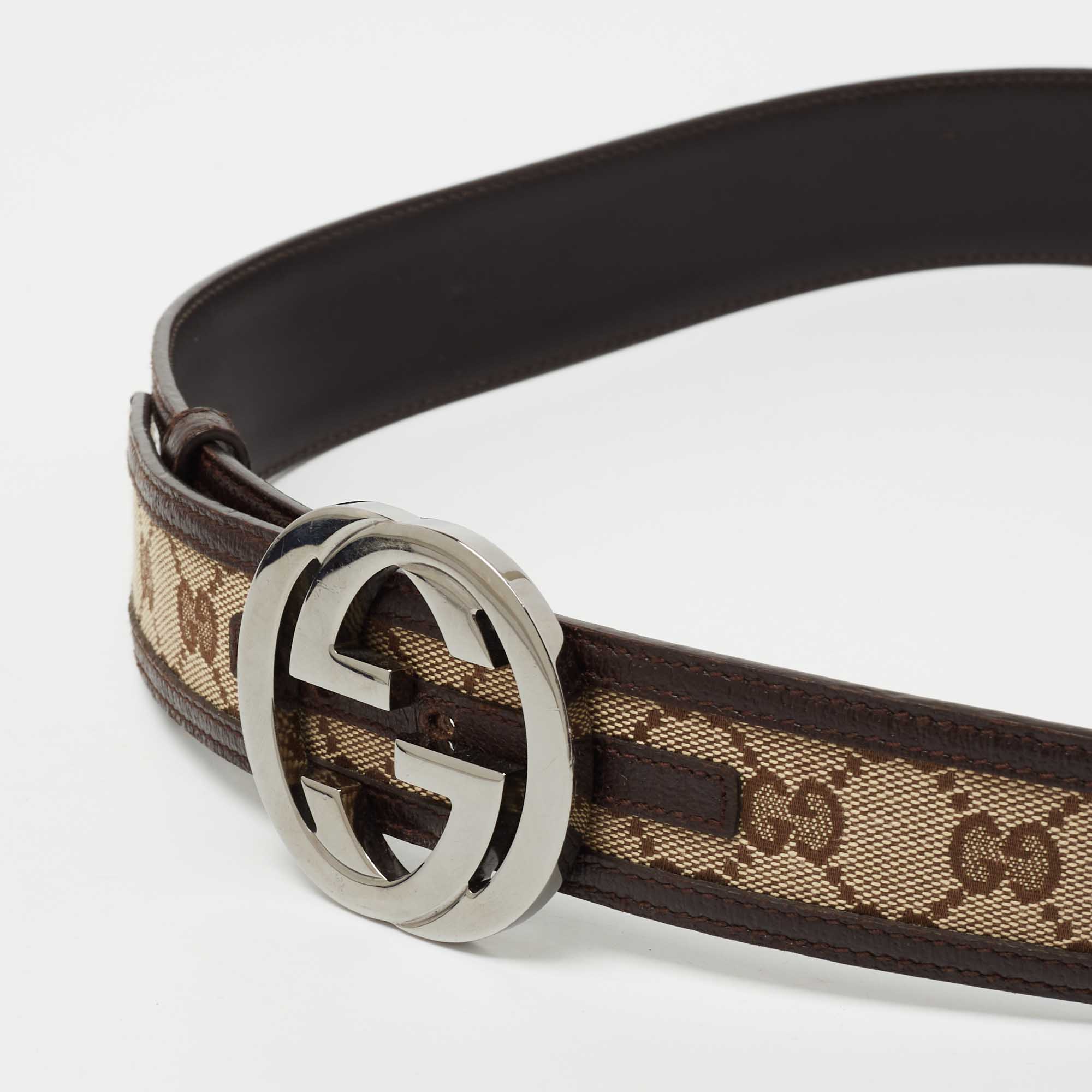 

Gucci Beige/Brown GG Canvas and Leather Interlocking G Buckle Belt