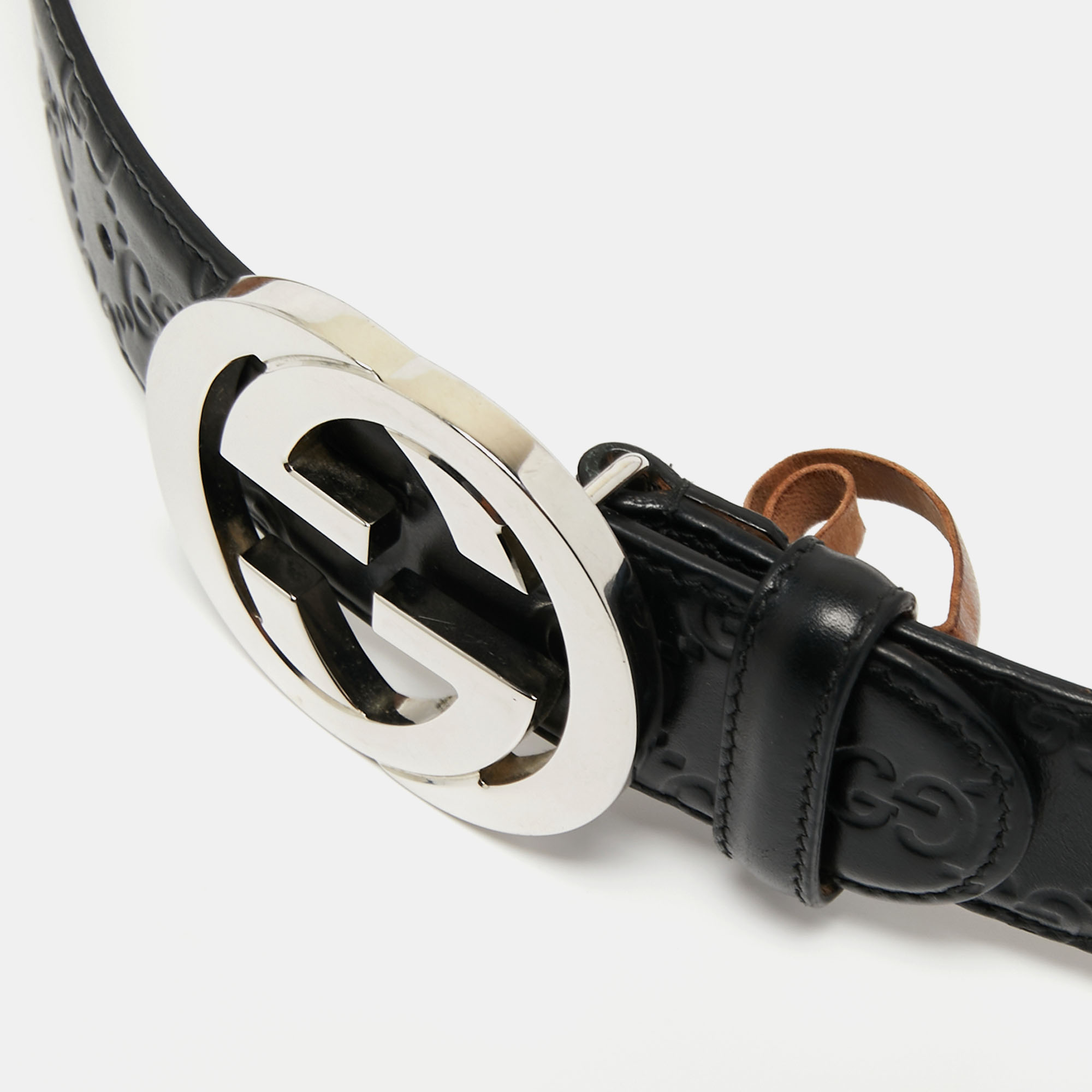 

Gucci Black Guccissima Leather Interlocking G Buckle Belt