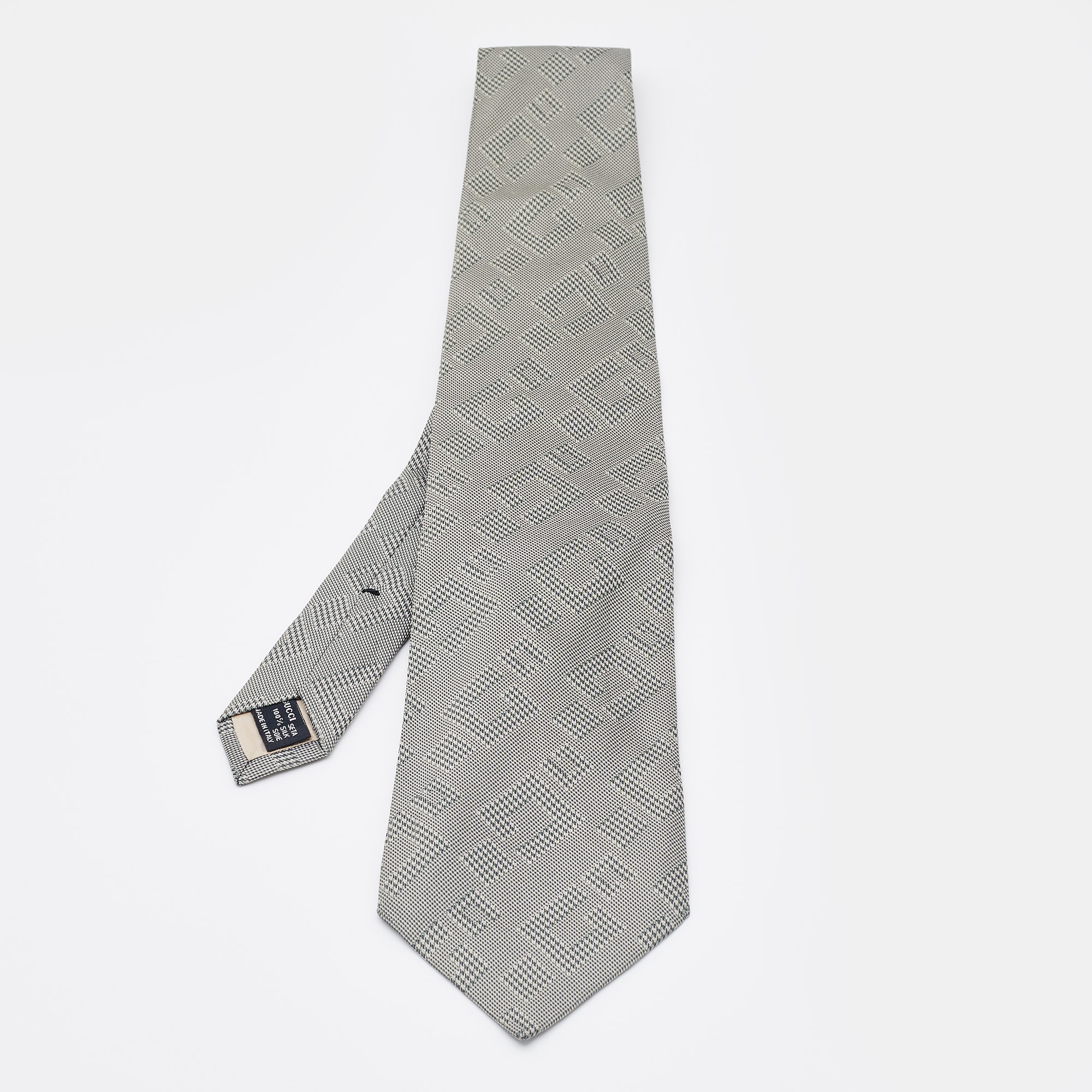 Pre-owned Gucci Vintage Grey Logo Jacquard Silk Tie
