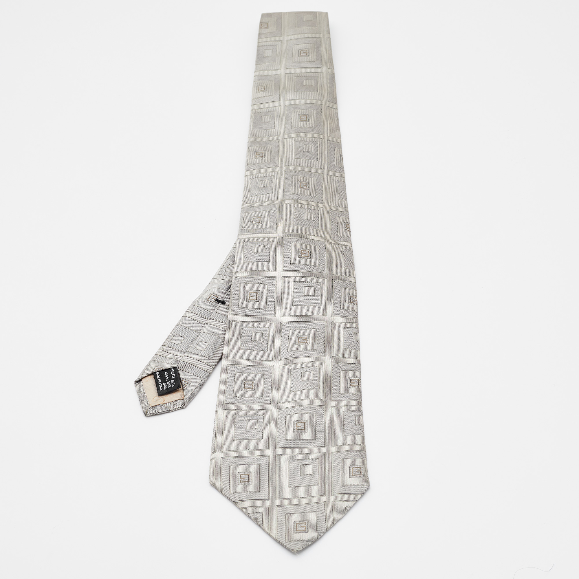 Pre-owned Gucci Grey G Silk Jacquard Tie