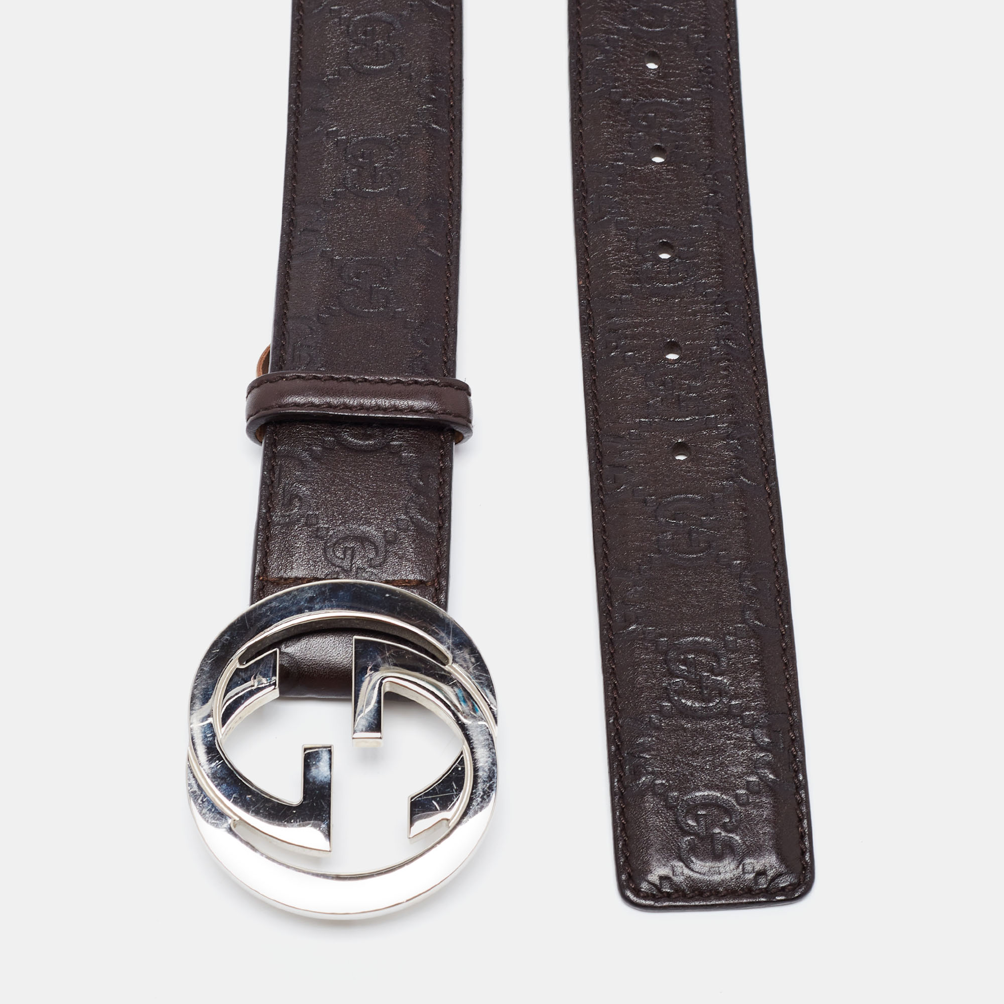 

Gucci Dark Brown Guccissima Leather Interlocking G Buckle Belt