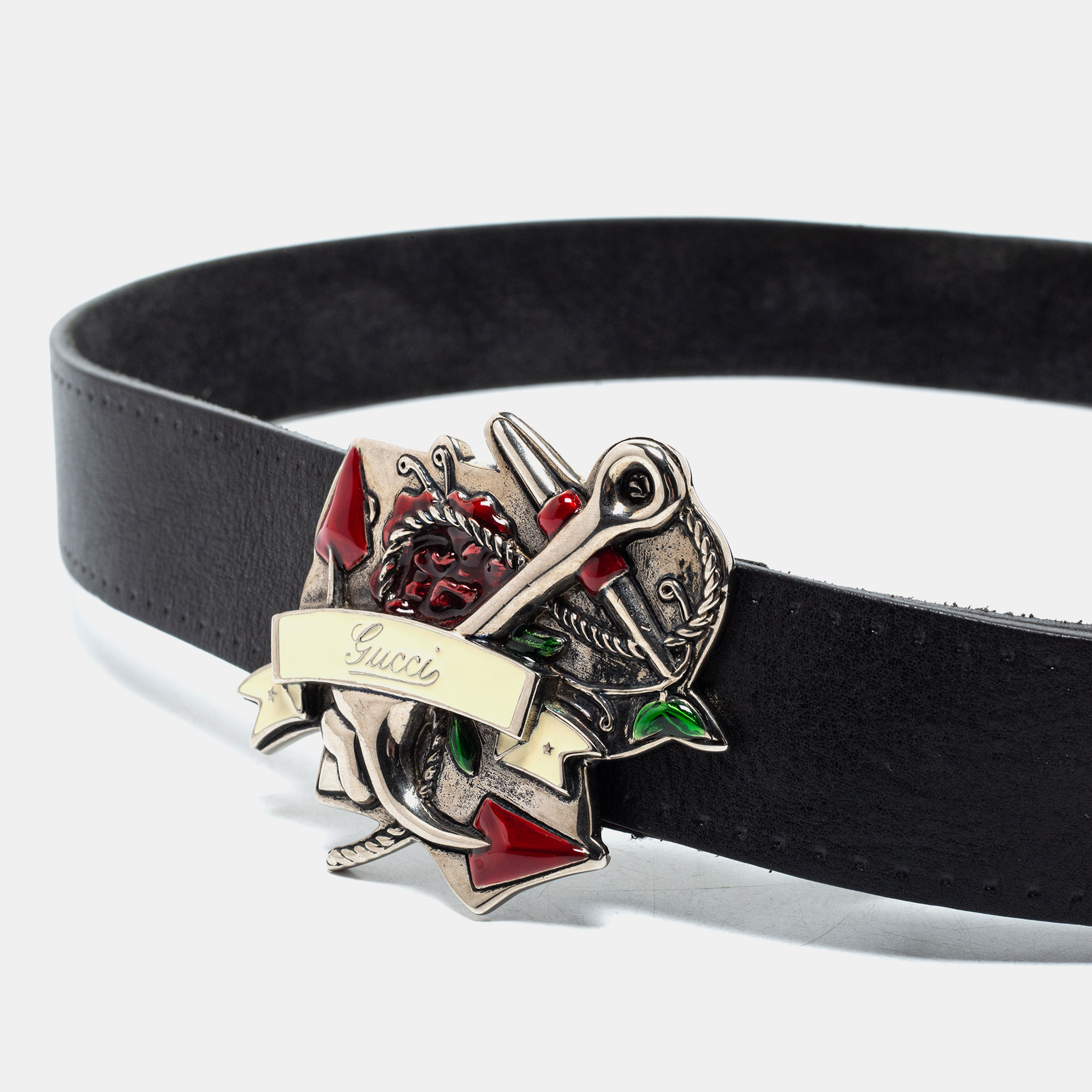 

Gucci Black Leather Anchor Buckle Belt