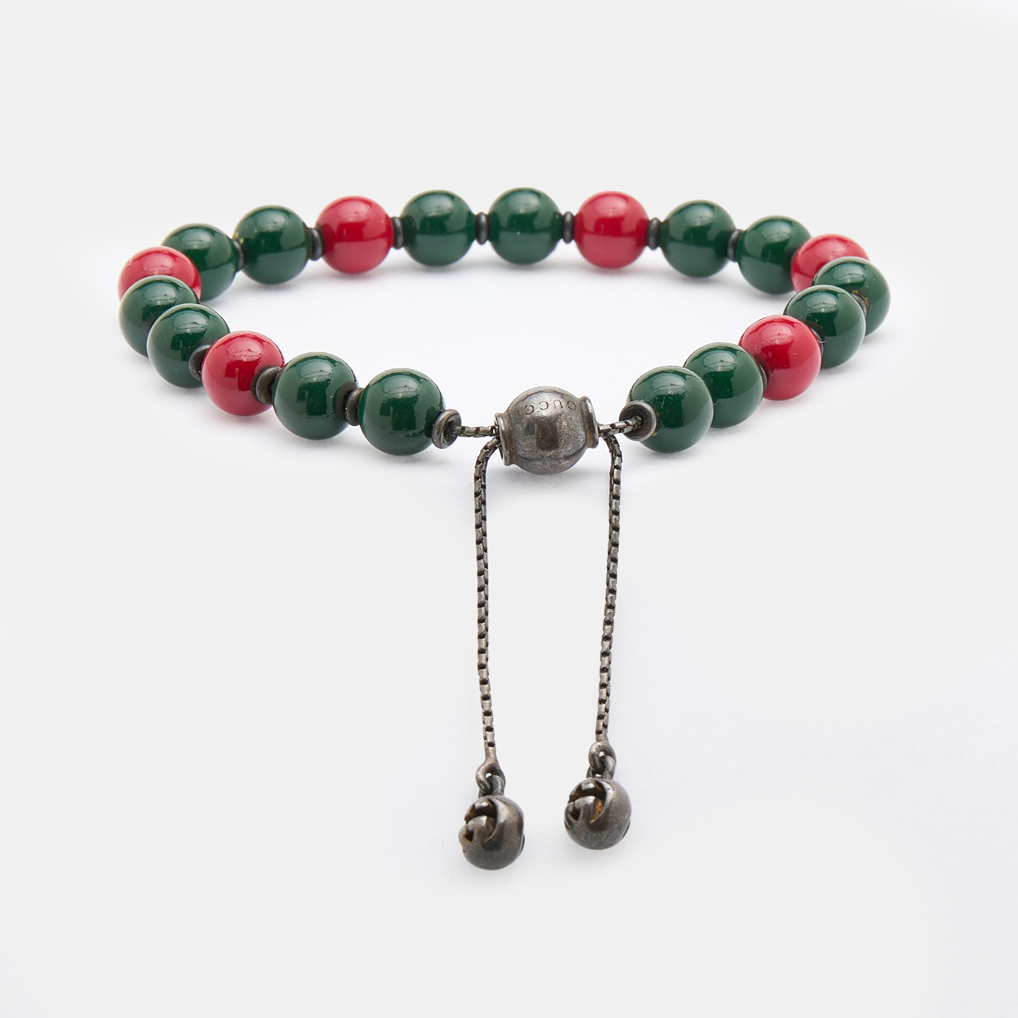 Pre-owned Gucci Red & Green Lacquer Beaded San Valentino Bracelet 17