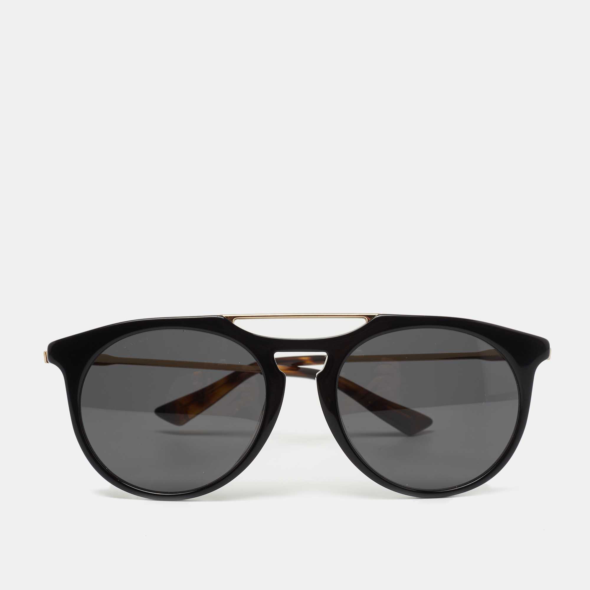 Pre-owned Gucci Black Gg0320s Round Sunglasses