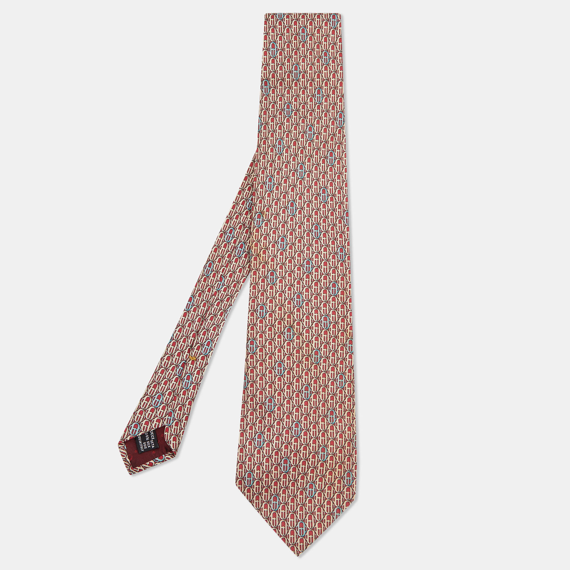 Pre-owned Gucci Burgundy Abstract Print Silk Tie
