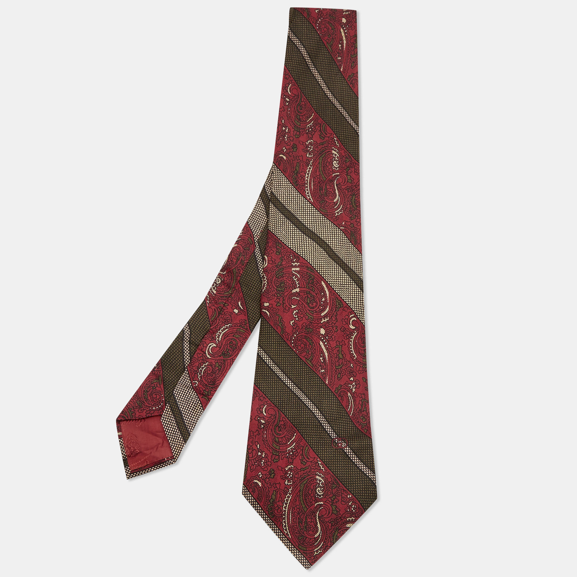 Pre-owned Gucci Brown Paisley Print Silk Tie