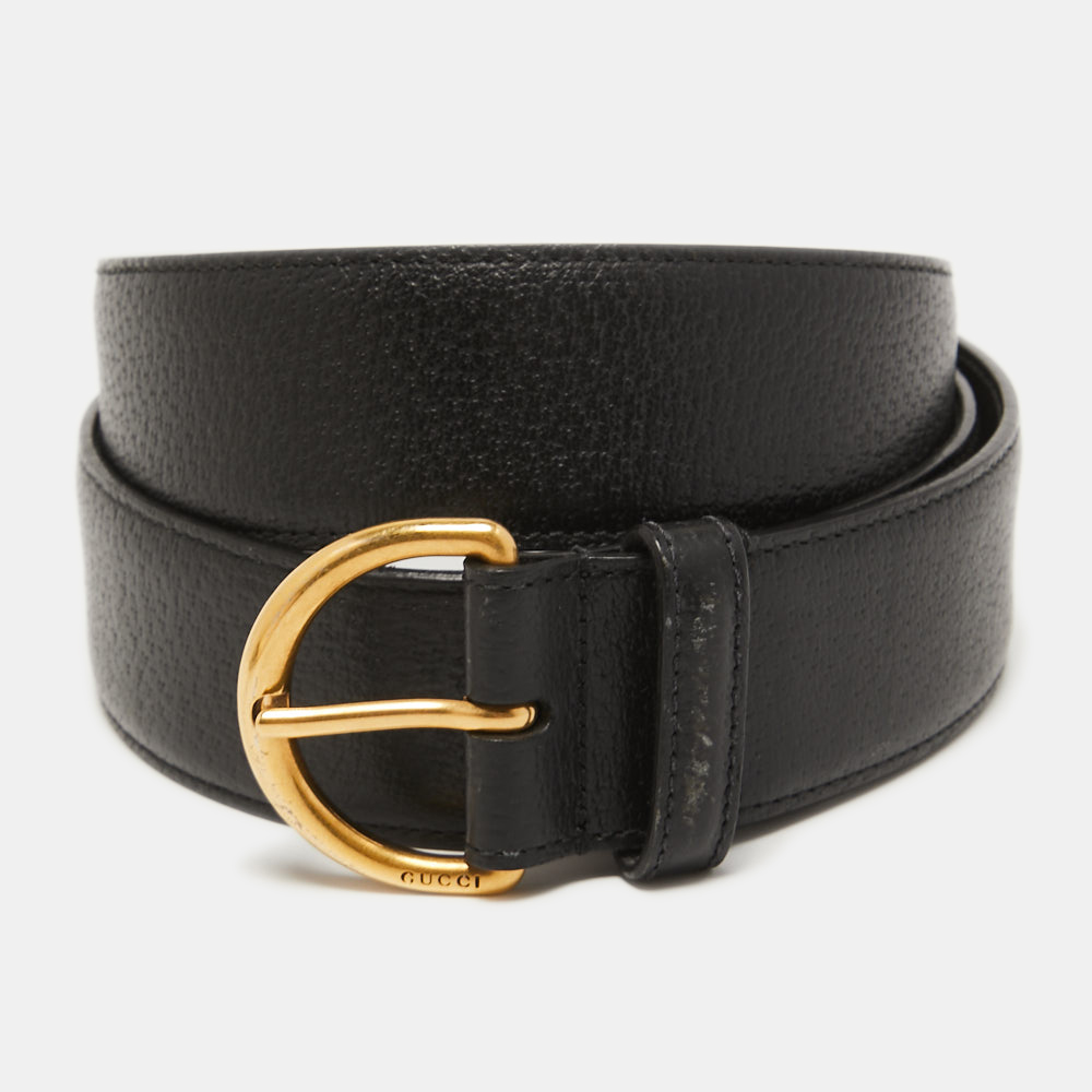 Pre-owned Gucci Black Leather D Buckle Belt 100cm