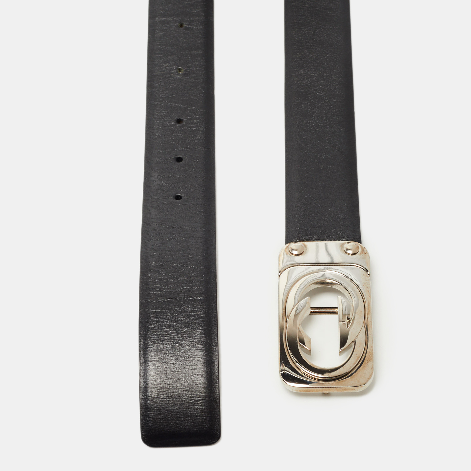 

Gucci Black/Brown Leather Interlocking G Square Buckle Belt