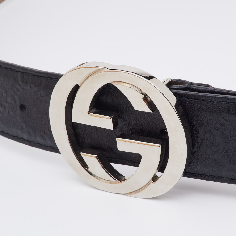 

Gucci Black Guccissima Leather Interlocking G Buckle Belt