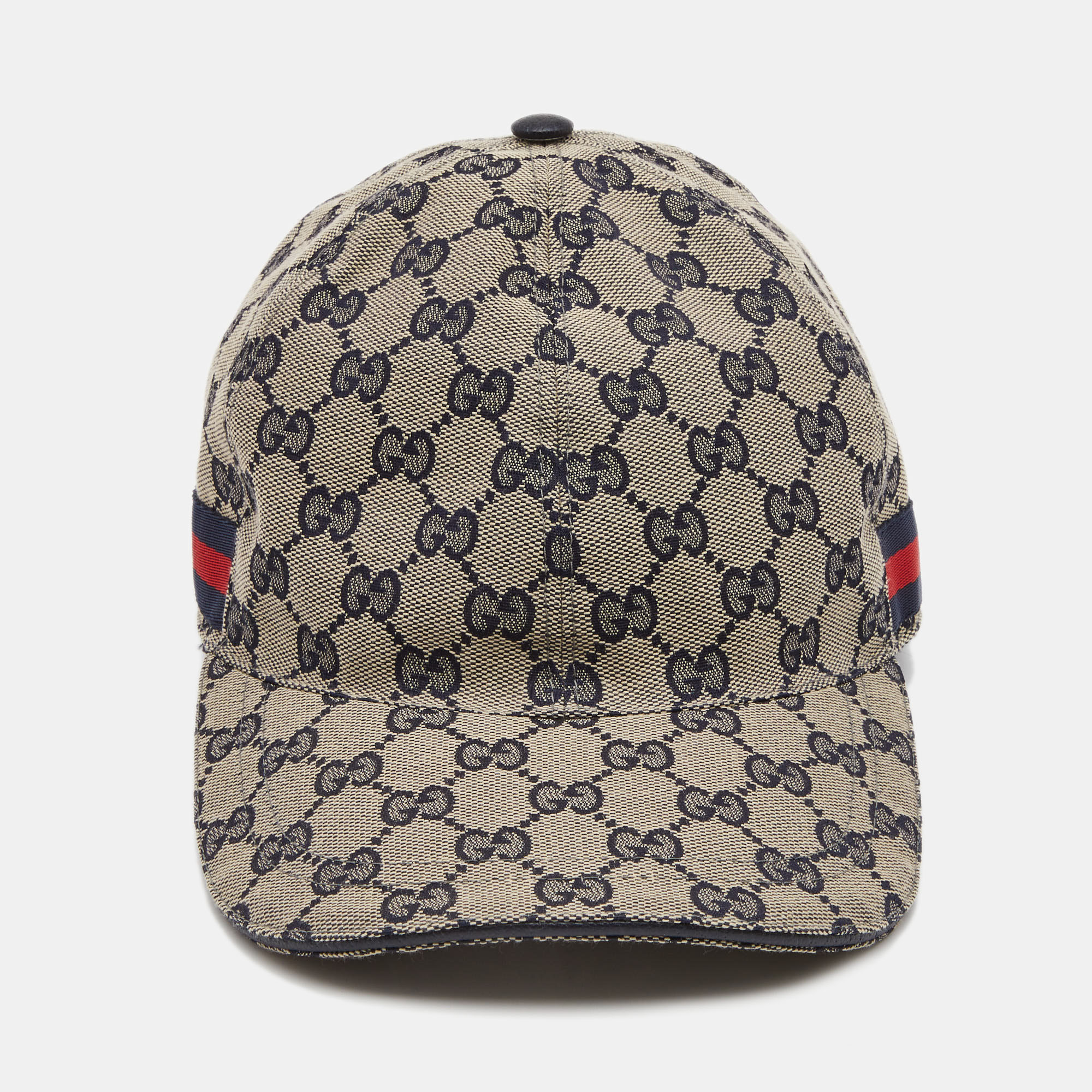 

Gucci Beige & Navy Blue Guccissima Web Stripe Detail Baseball Cap