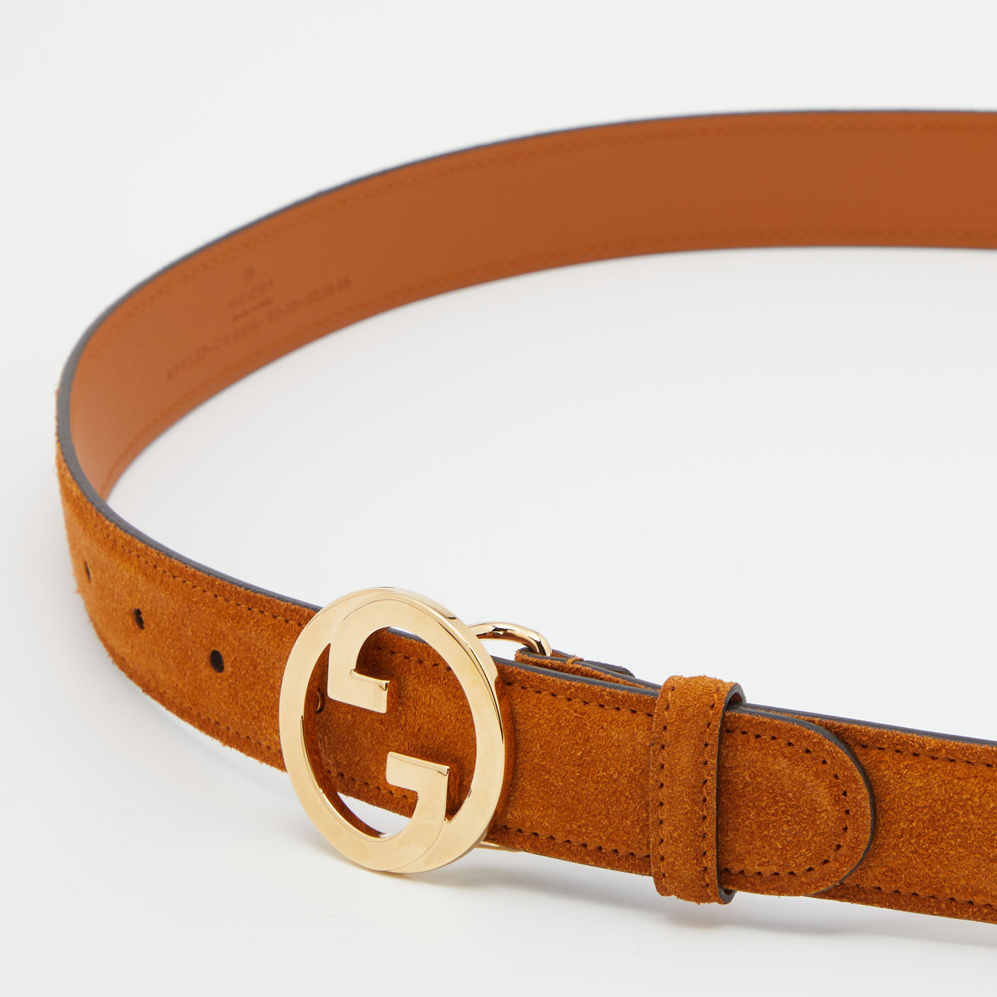 

Gucci Rust Suede Interlocking G Buckle Belt, Orange