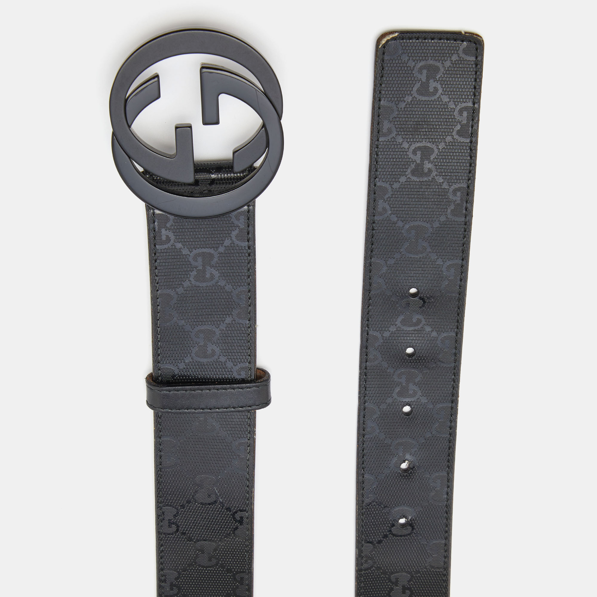

Gucci Black GG Imprime Coated Canvas Interlocking G Belt Size