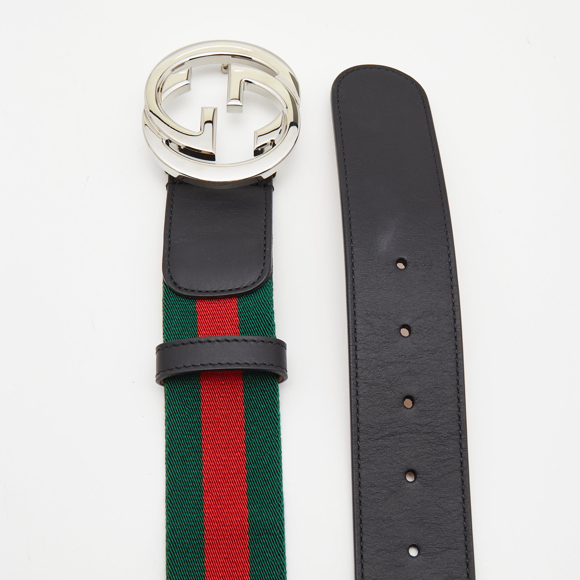 

Gucci Black Leather and Canvas Web Interlocking G Buckle Belt