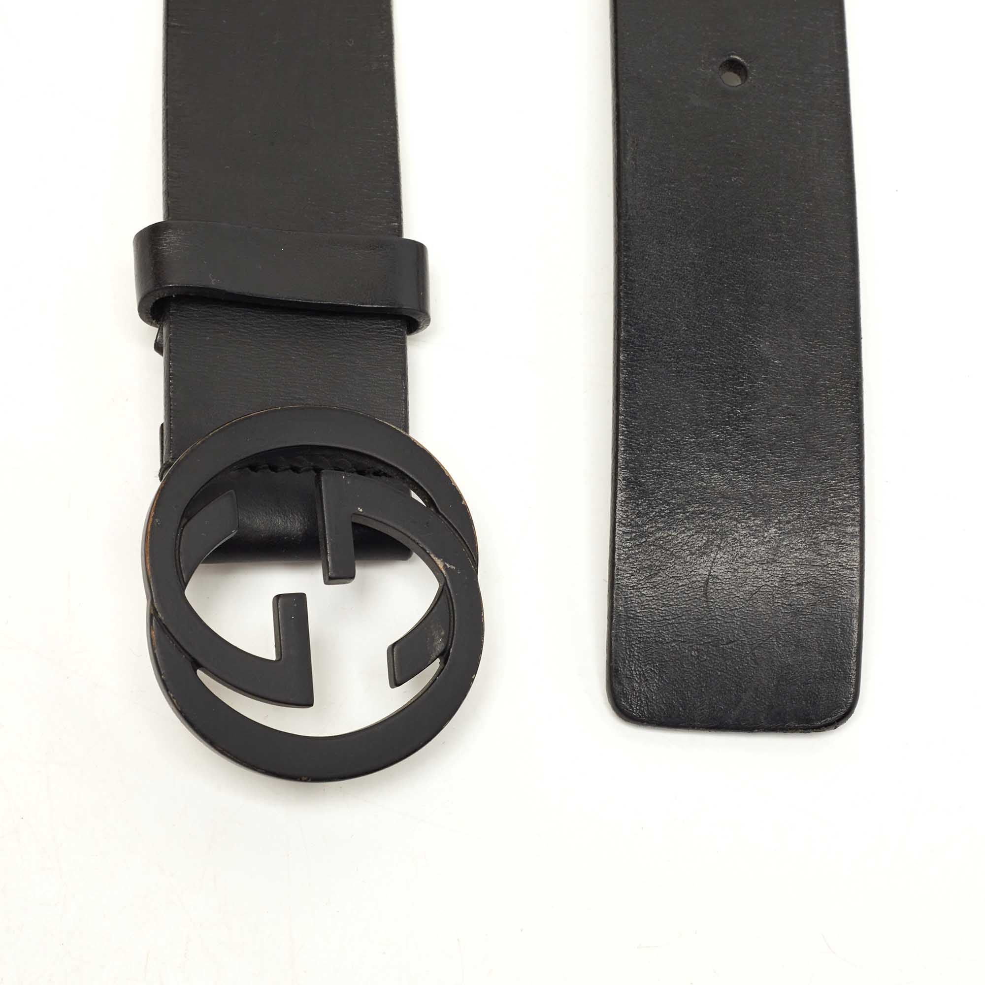 

Gucci Black Leather Interlocking G Buckle Belt