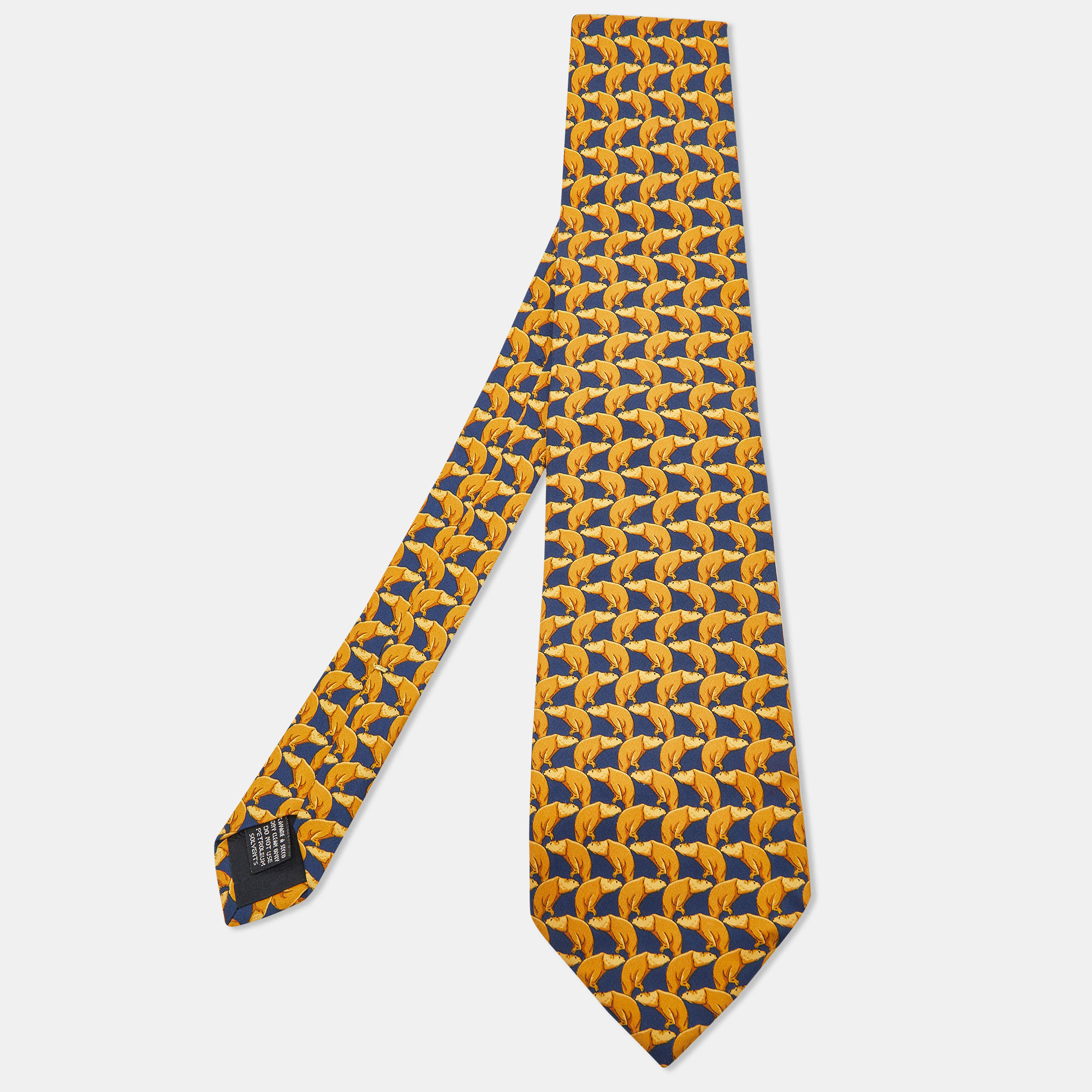 Pre-owned Gucci Yellow Animal Printed Silk Tie