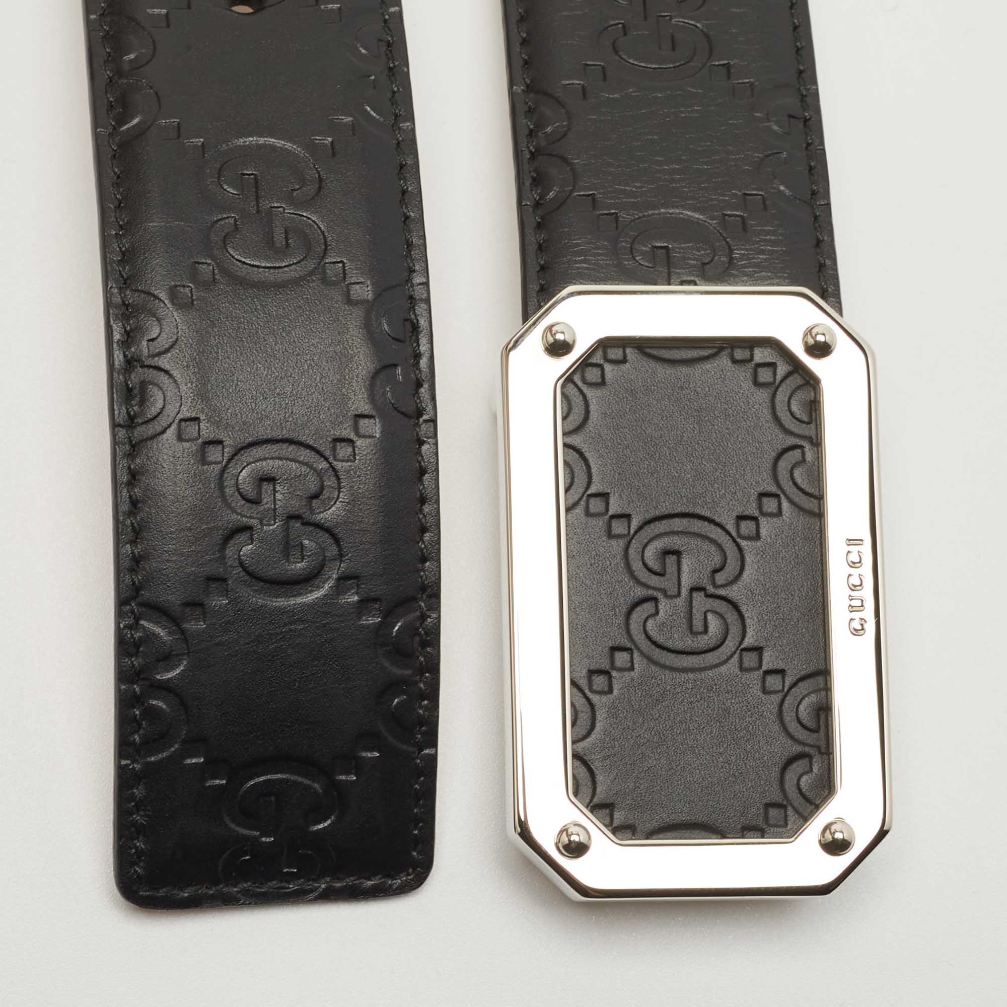

Gucci Black Guccissima Leather Square Buckle Belt