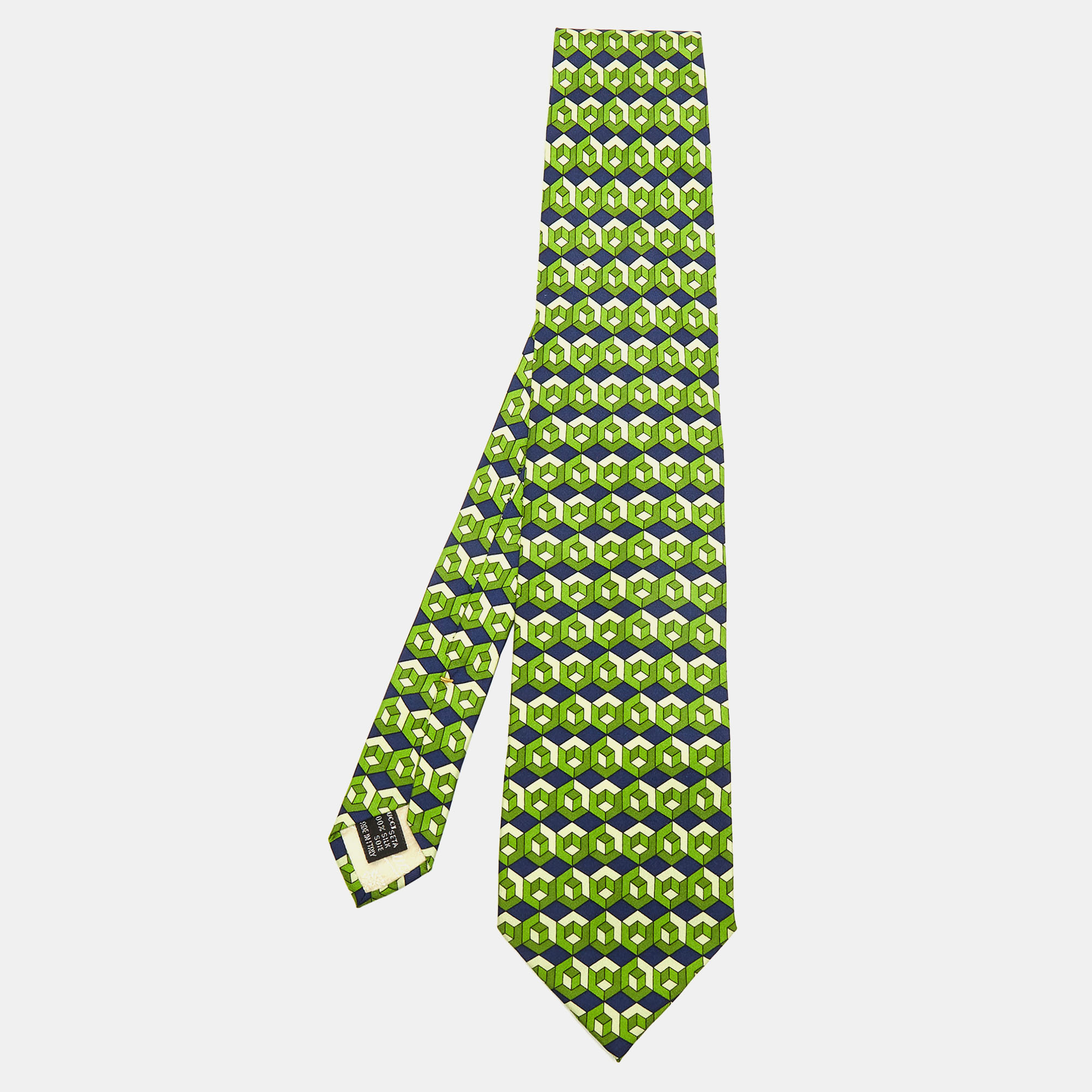 Pre-owned Gucci Green Cube Printed Silk Tie
