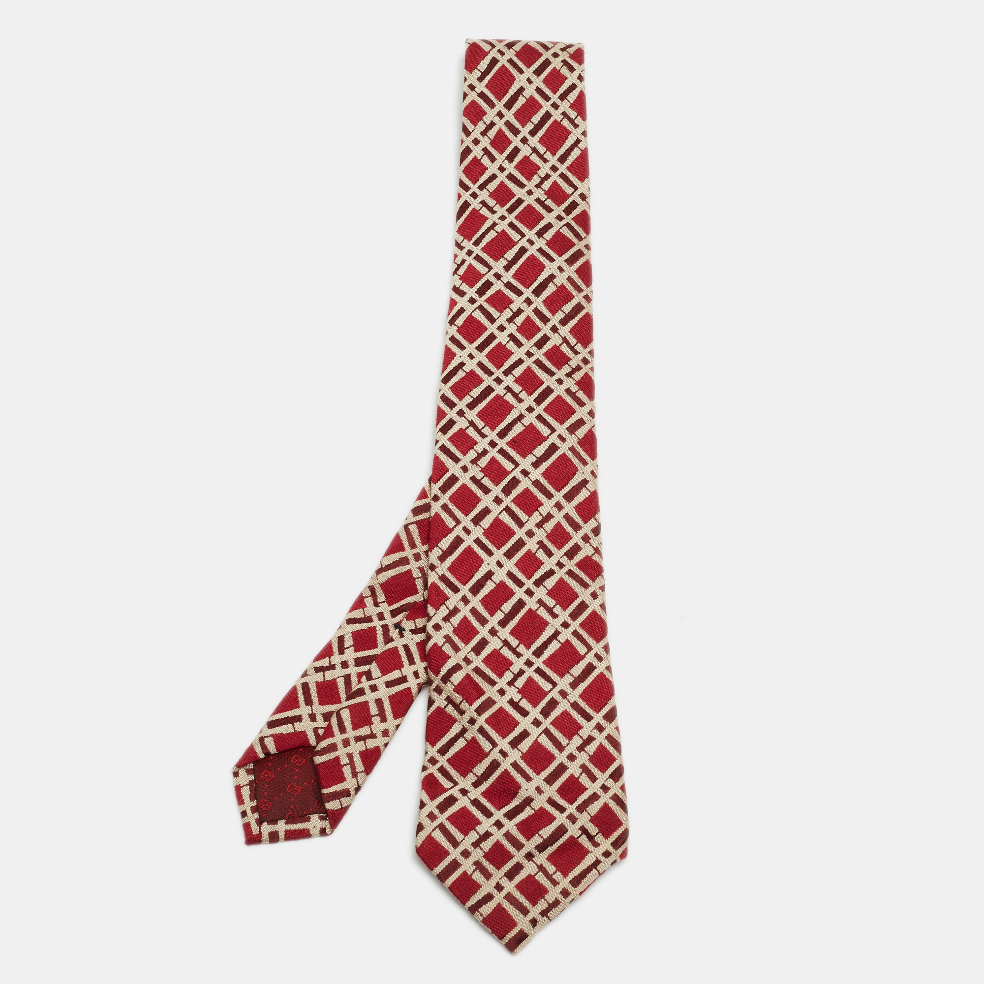 Pre-owned Gucci Red Patterned Bamboo & Silk Tie