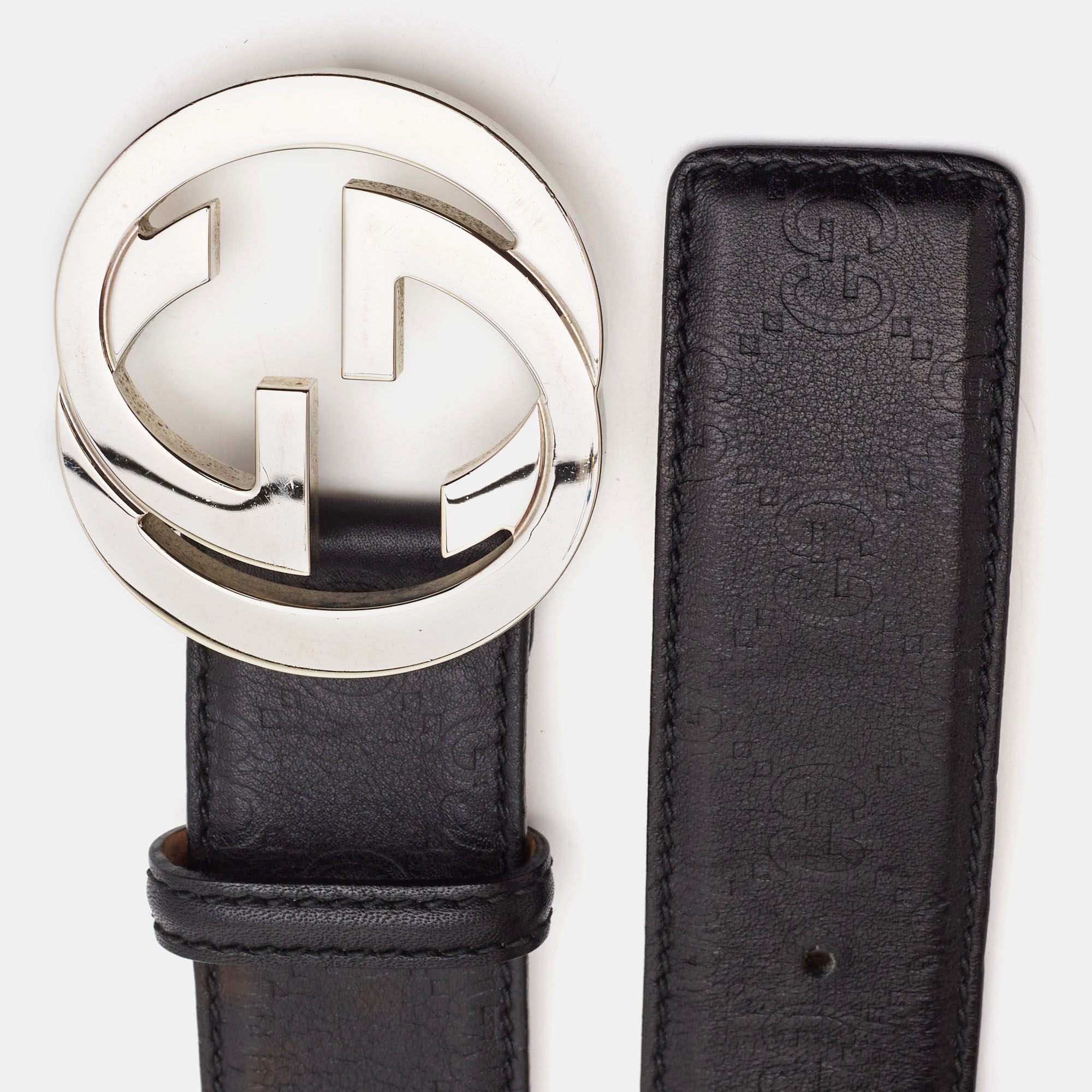 

Gucci Black Guccissima Leather Interlocking G Buckle Belt