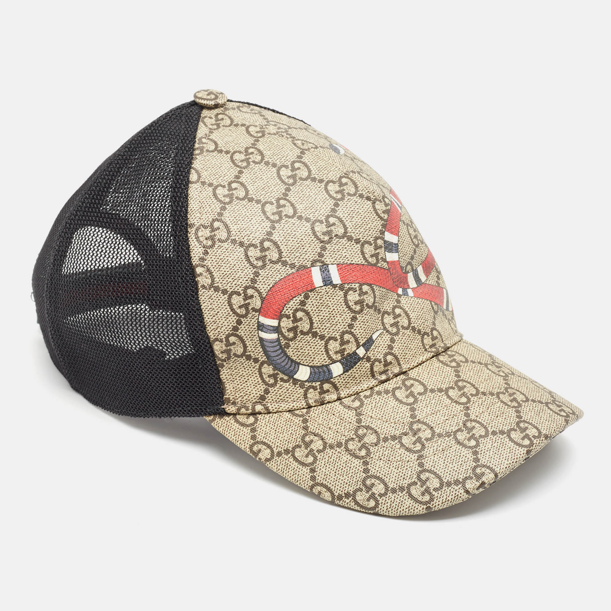 

Gucci Beige Kingsnake Print GG Supreme Canvas and Mesh Baseball Cap