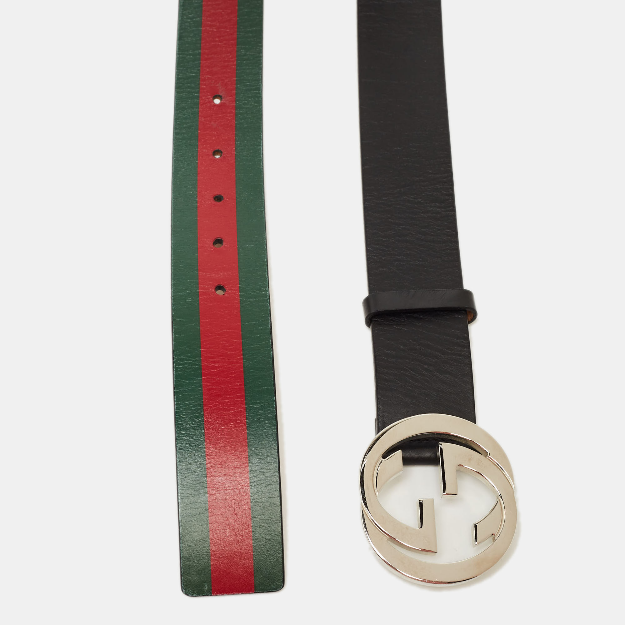 

Gucci Black Leather Interlocking G Buckle Belt