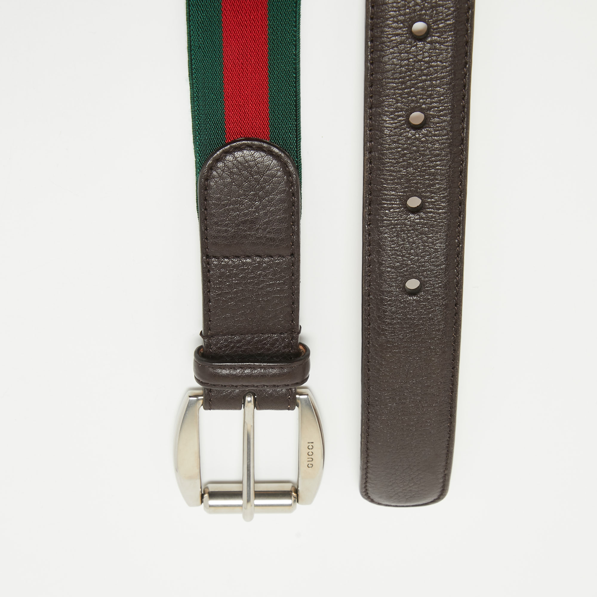 

Gucci Brown Leather and Elastic Web Buckle Belt