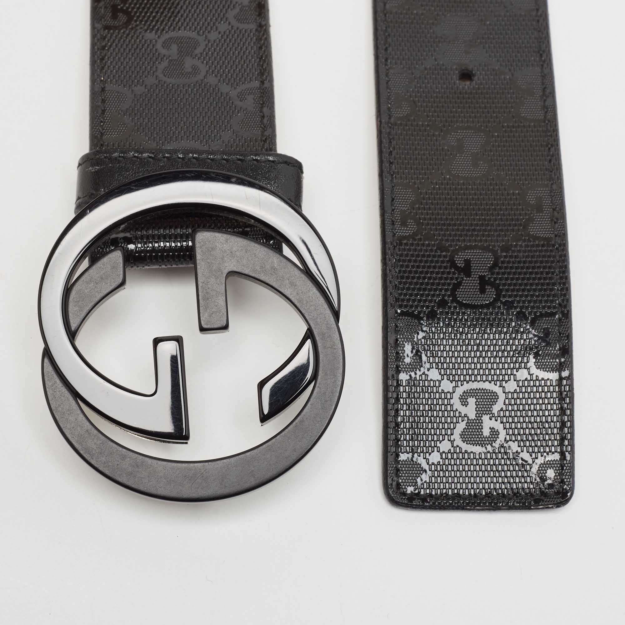 

Gucci Black GG Imprime Canvas Interlocking G Belt