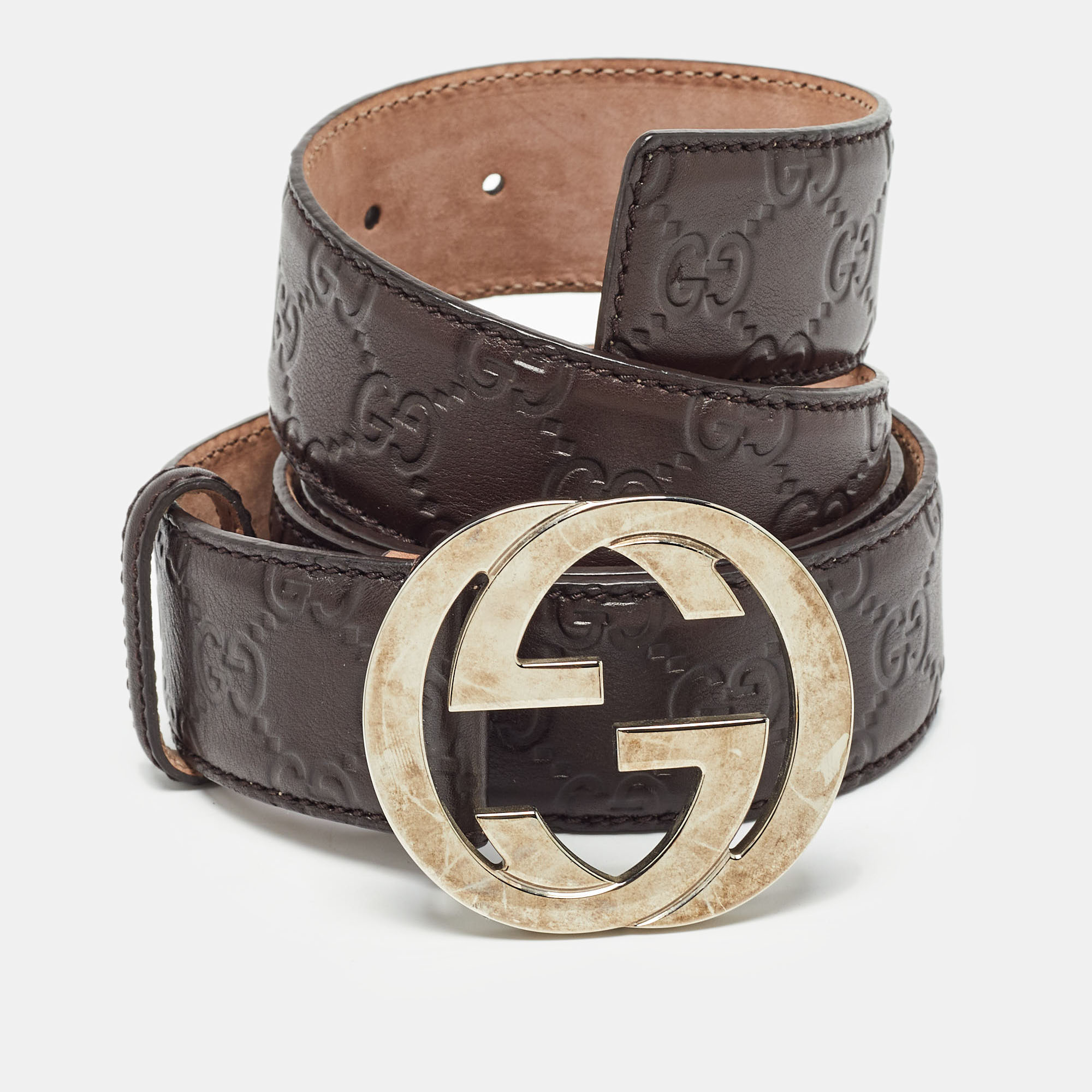 

Gucci Dark Brown Guccissima Leather Interlocking G Buckle Belt