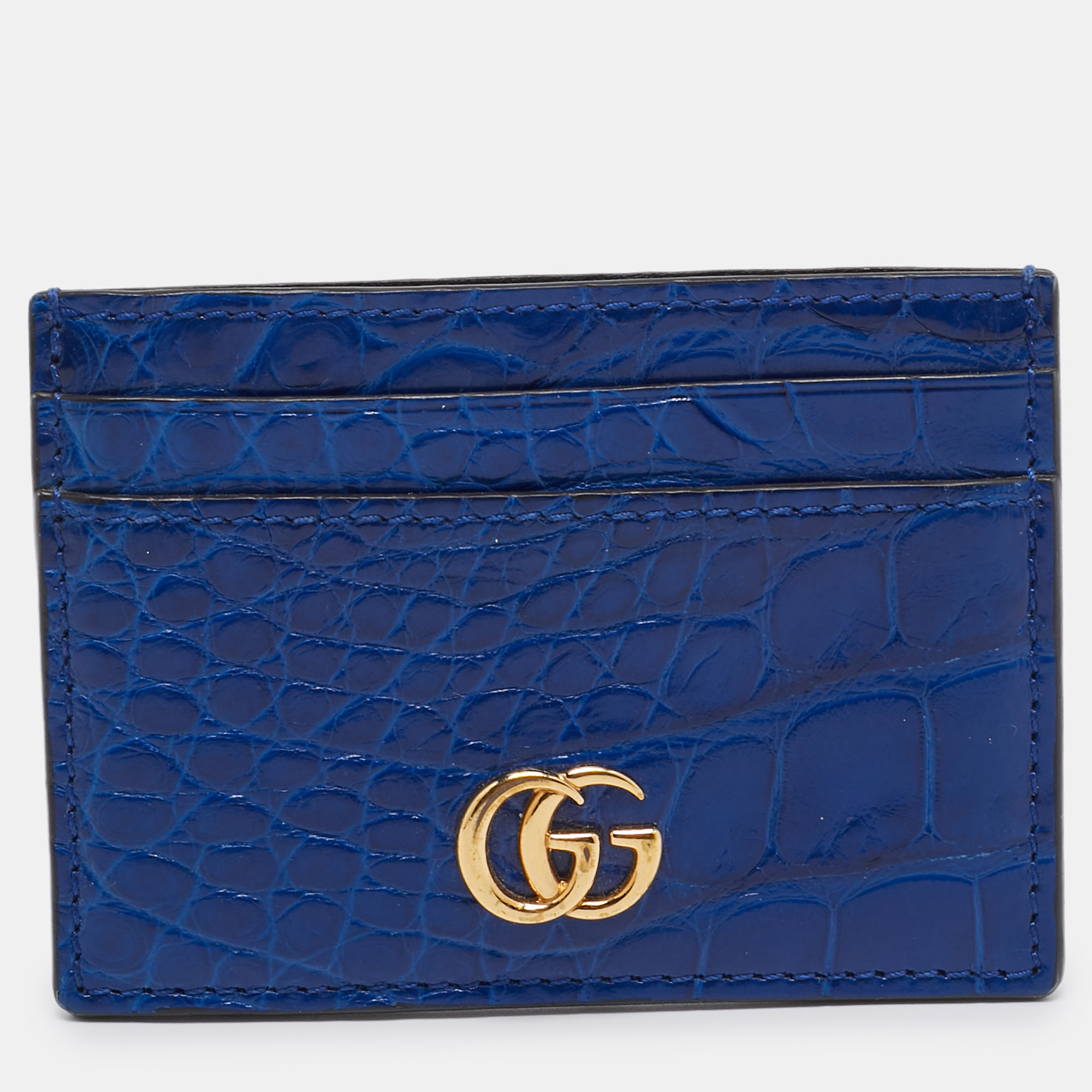 

Gucci Blue Alligator GG Marmont Card Holder