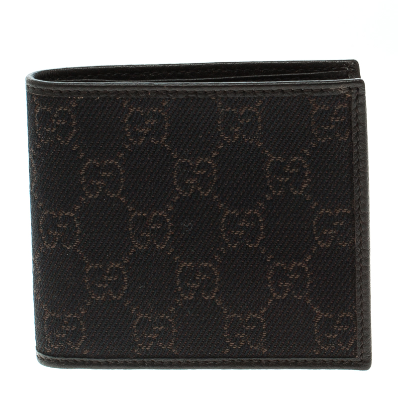 Gucci Dark Brown GG Canvas and Leather Bi Fold Wallet