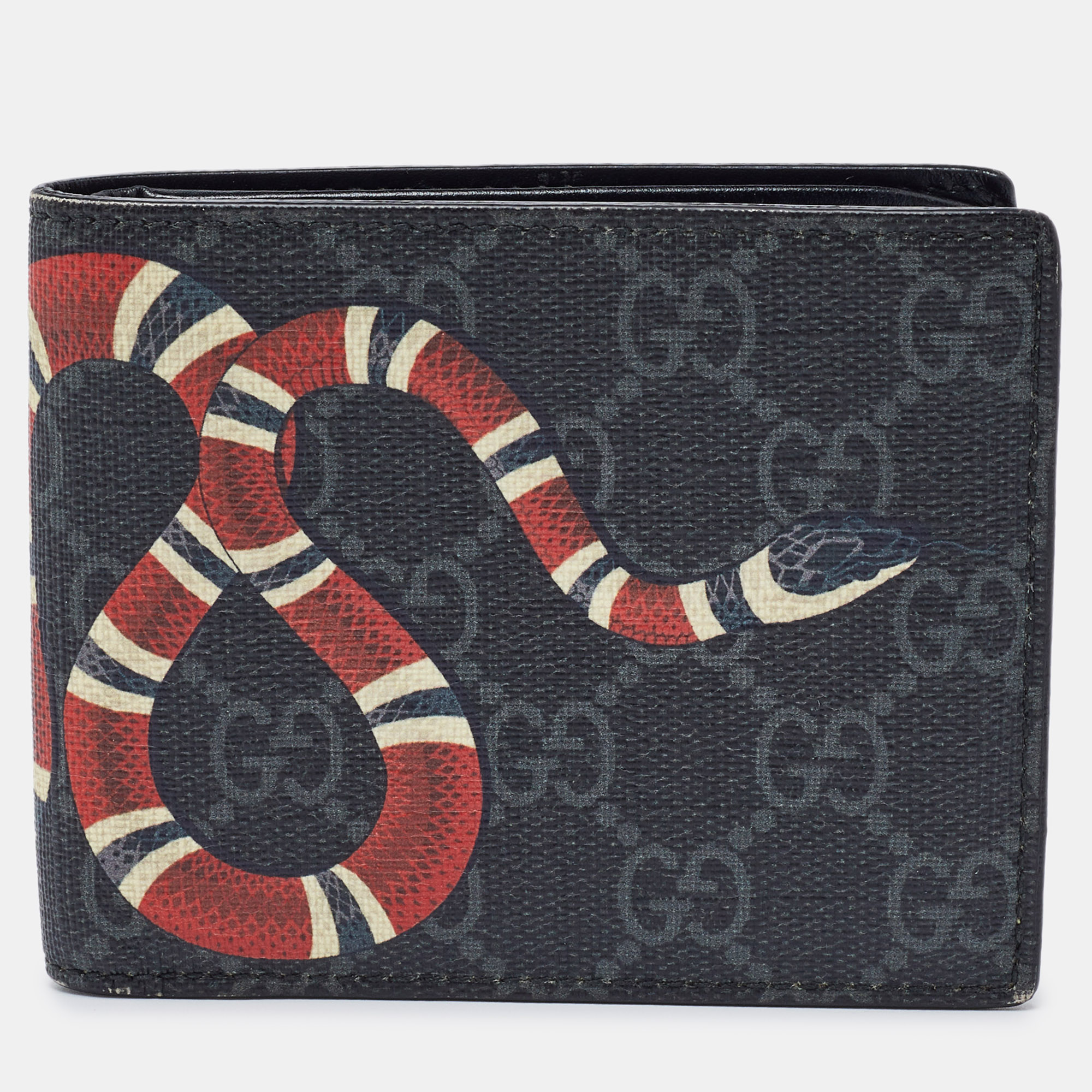 

Gucci Black GG Supreme Canvas Snake Bifold Wallet